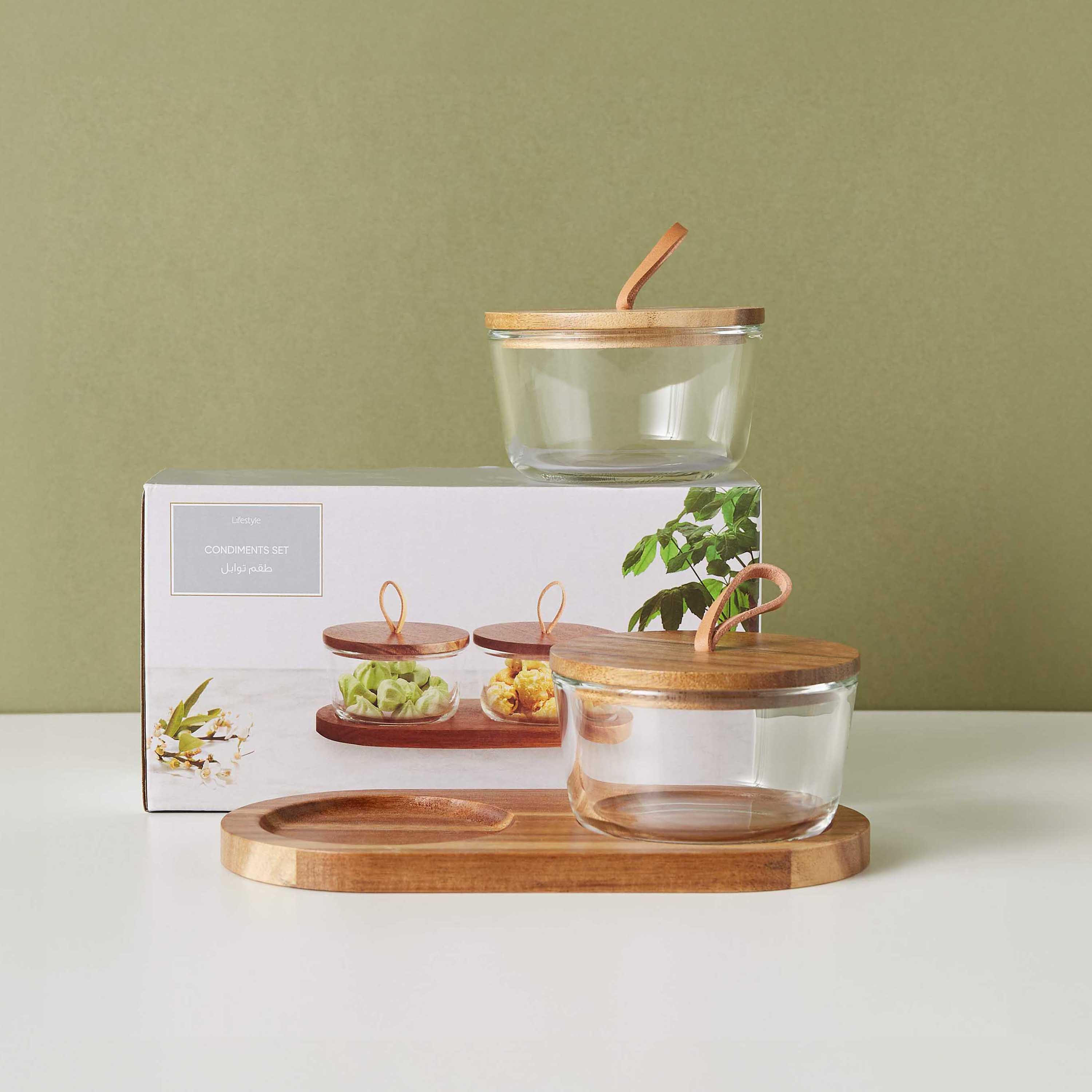 Round 2-Piece Glass Jar Set with Wooden Tray-household-dining-serveware-chipsanddip-image-2