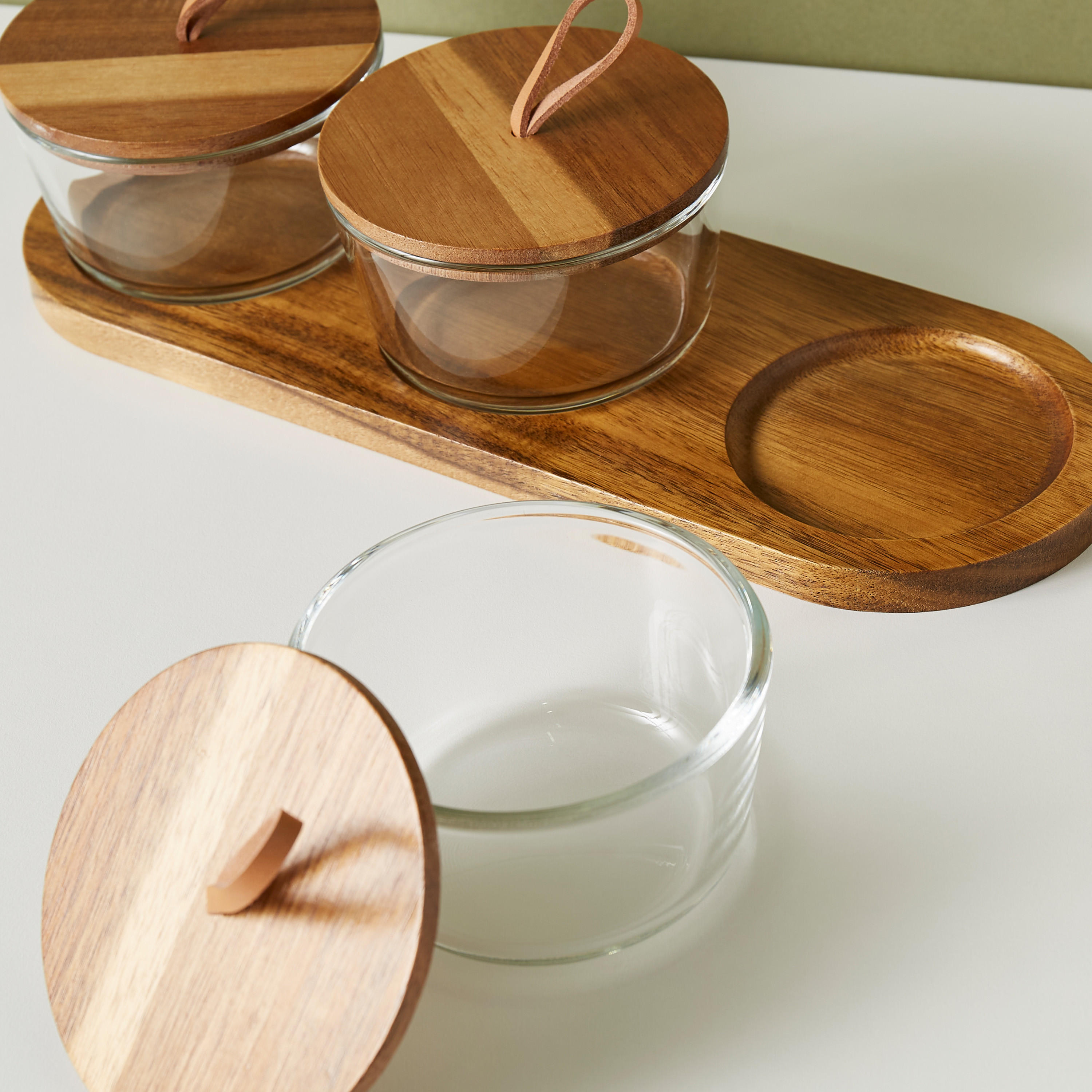 Round 3-Piece Glass Jar Set with Wooden Tray-household-dining-serveware-chipsanddip-image-4