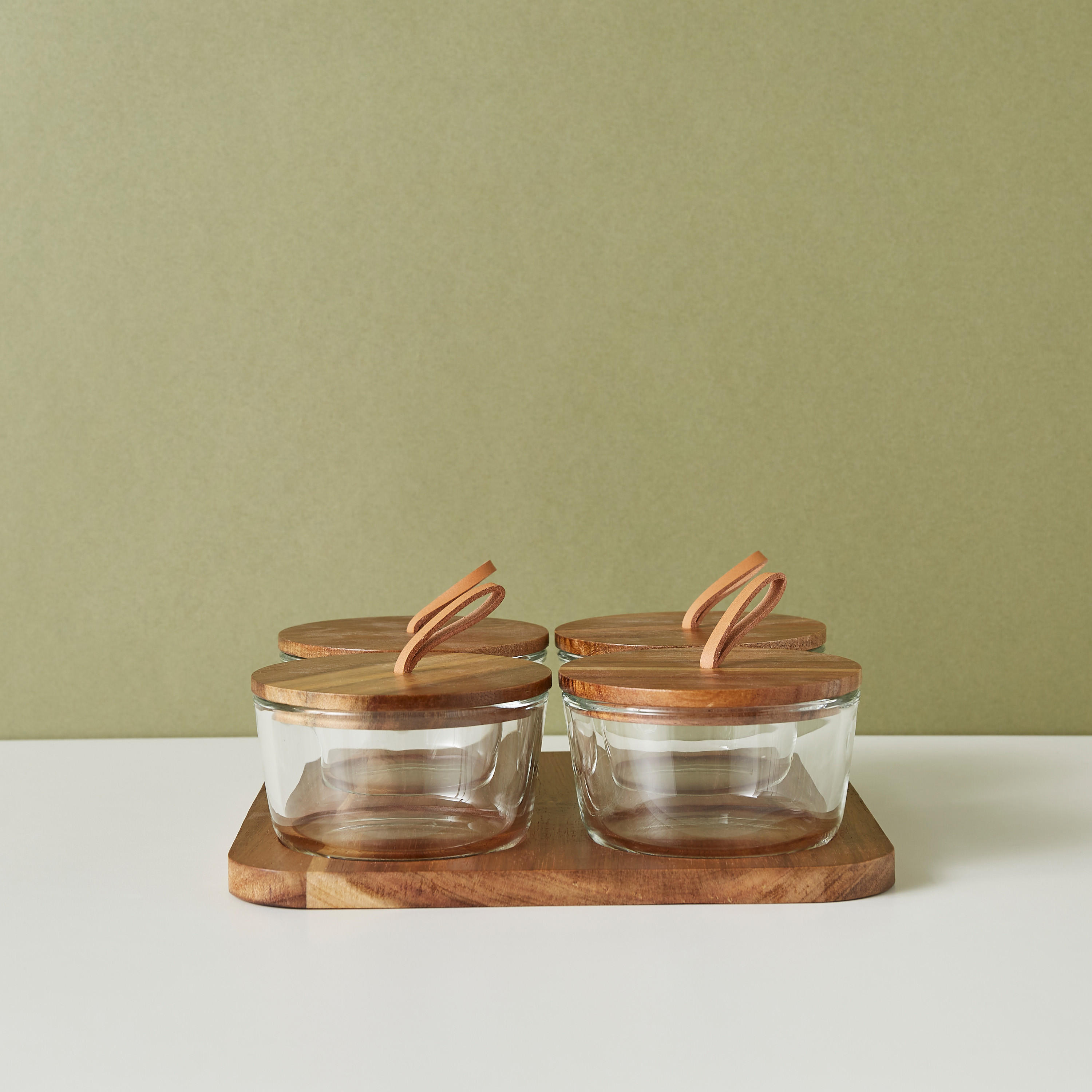 Round 4-Piece Glass Jar Set with Wooden Tray-household-dining-dinnerware-bowls-image-2