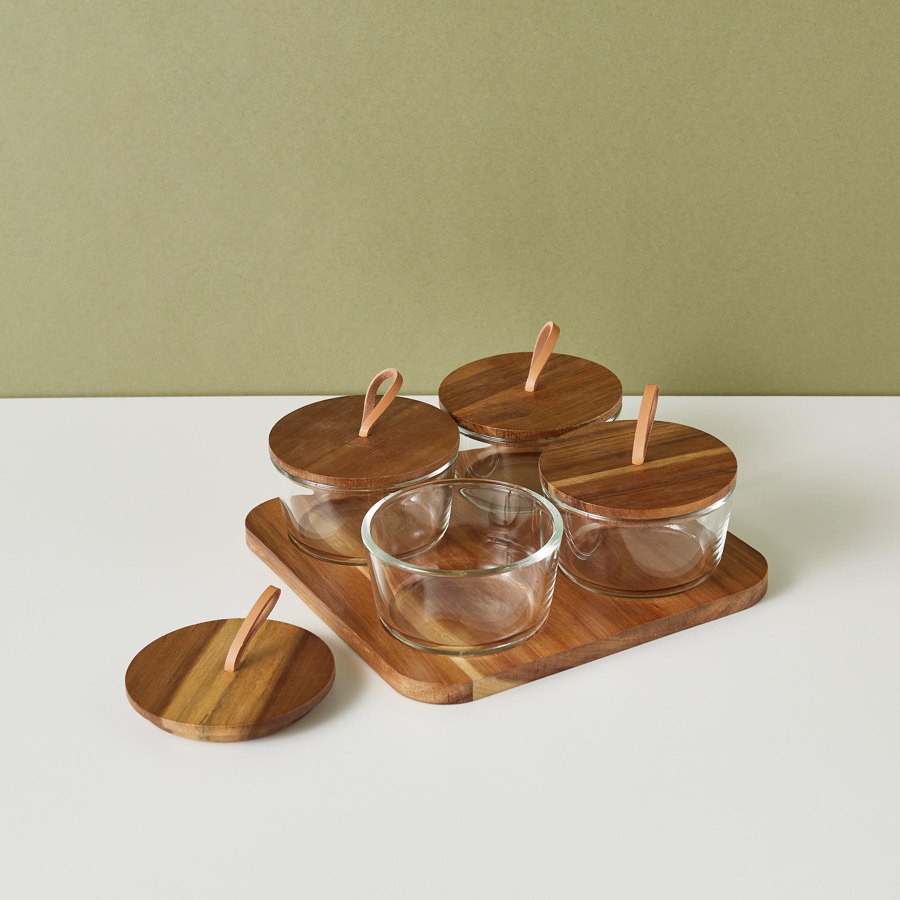 Round 4-Piece Glass Jar Set with Wooden Tray-household-dining-dinnerware-bowls-image-3