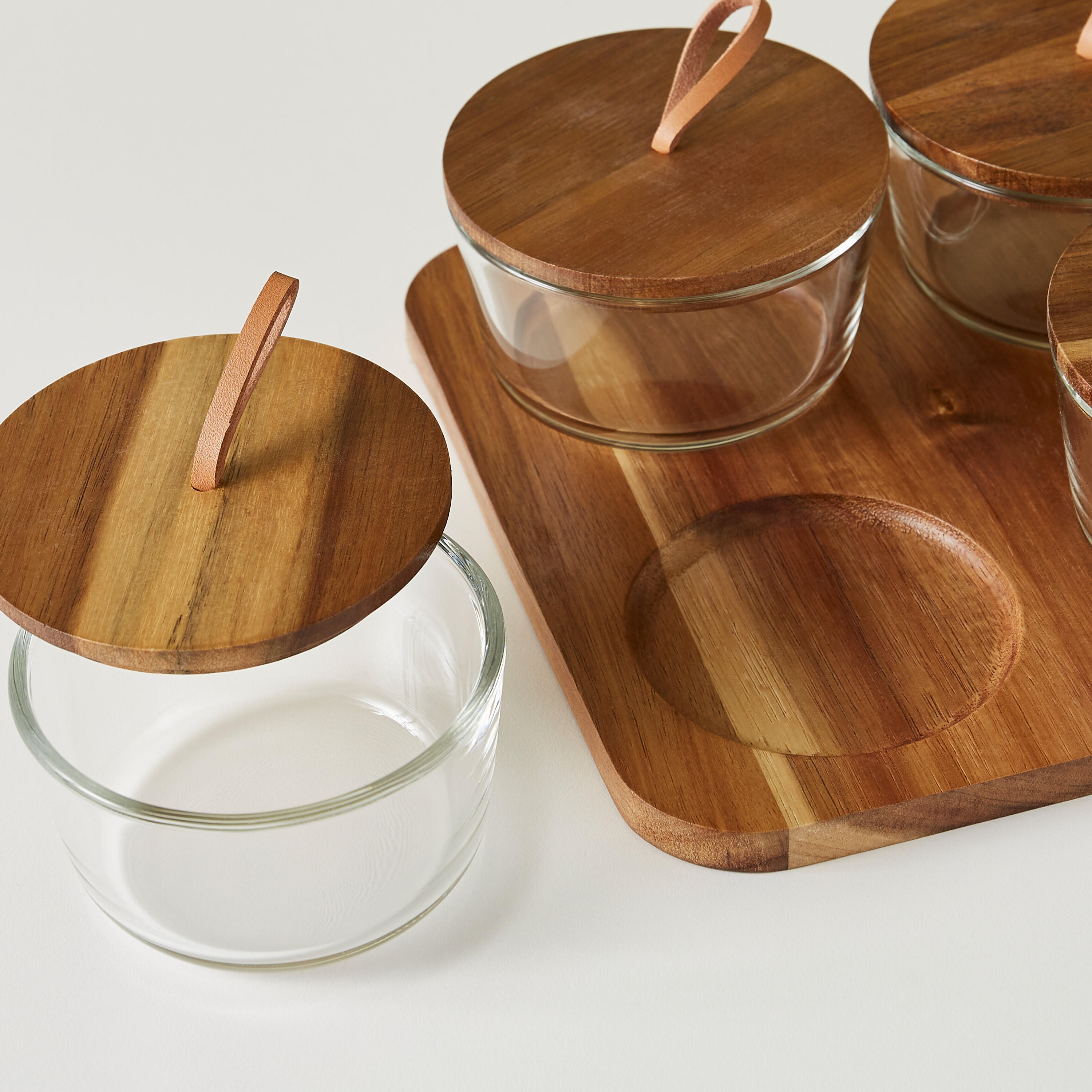 Round 4-Piece Glass Jar Set with Wooden Tray-household-dining-dinnerware-bowls-image-4