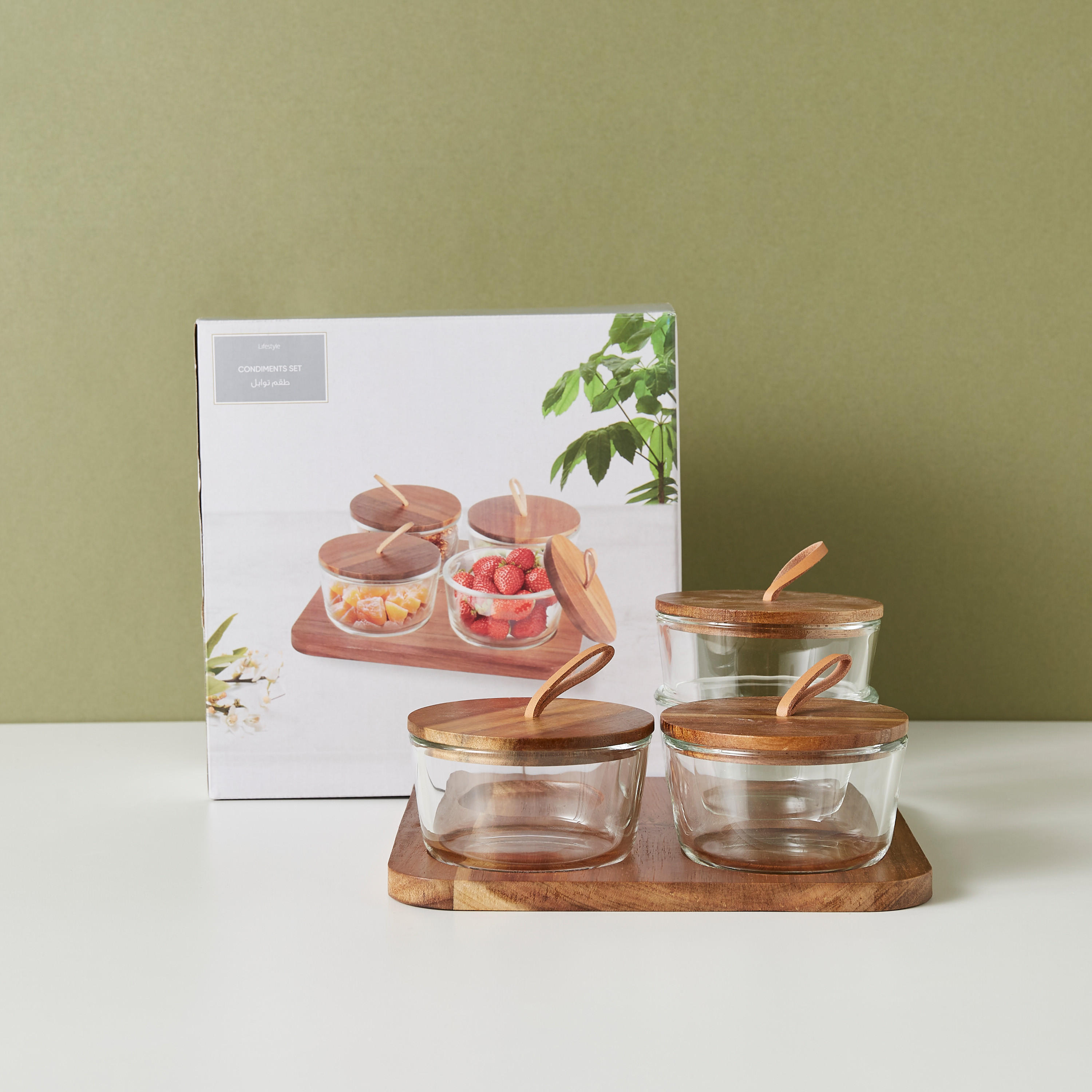 Round 4-Piece Glass Jar Set with Wooden Tray-household-dining-dinnerware-bowls-image-5