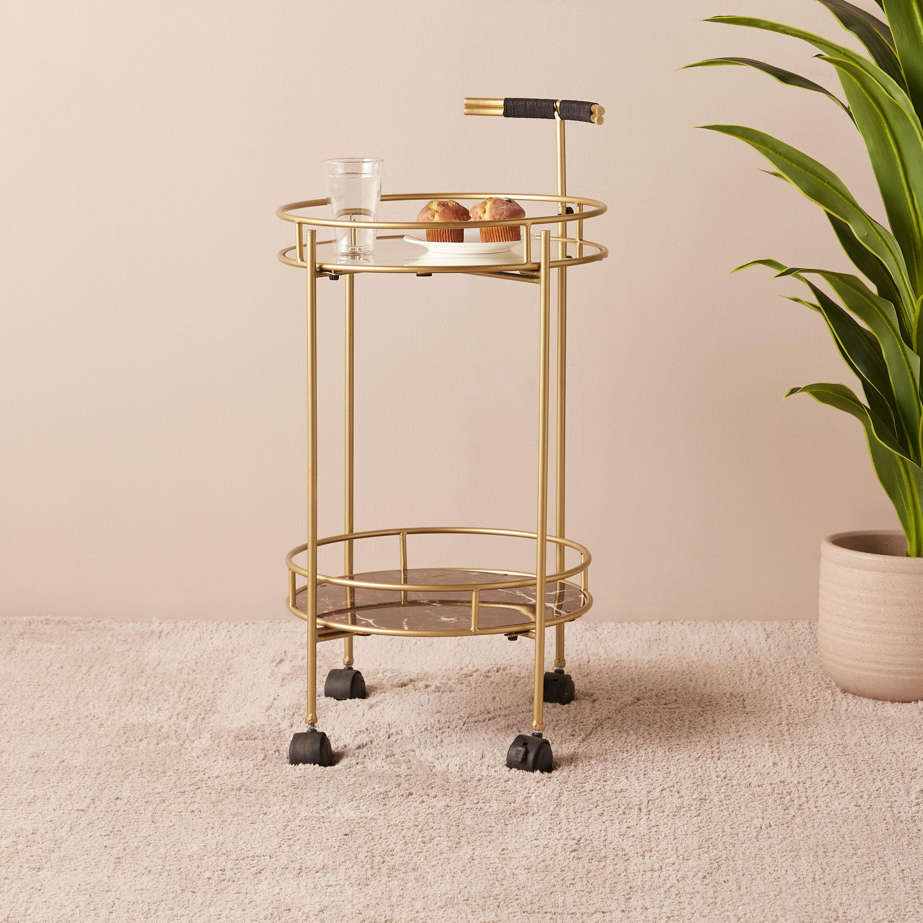 عربة ضيافة ميتاليك بطبقتين - 45x90 سم-furniture-diningroom-servingtrolleys-image-1