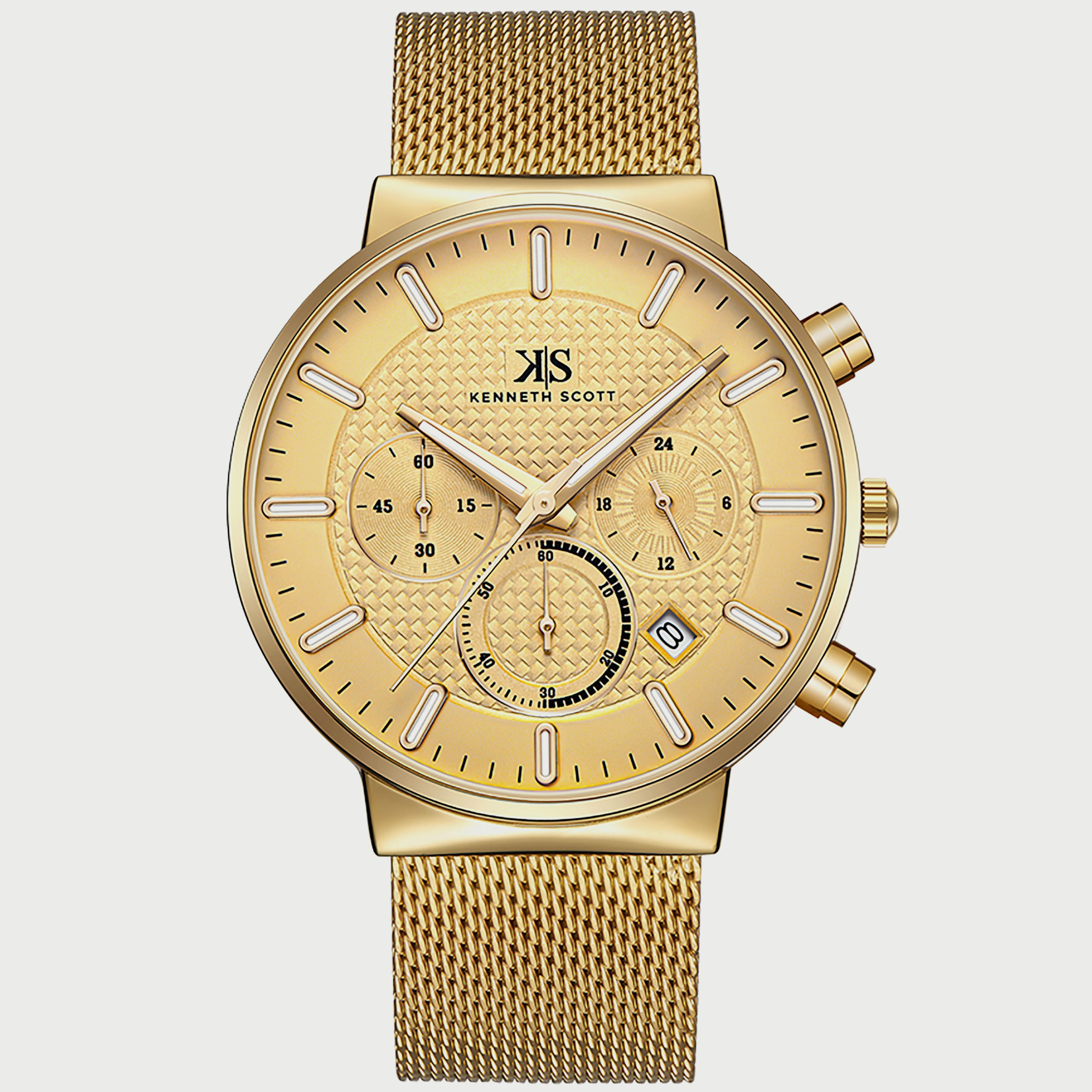 Kenneth Scott Men's Gold Chronograph Mesh Strap Watch K22133-GMGC | 41 MM-men-watchesandjewellery-watches-image-1