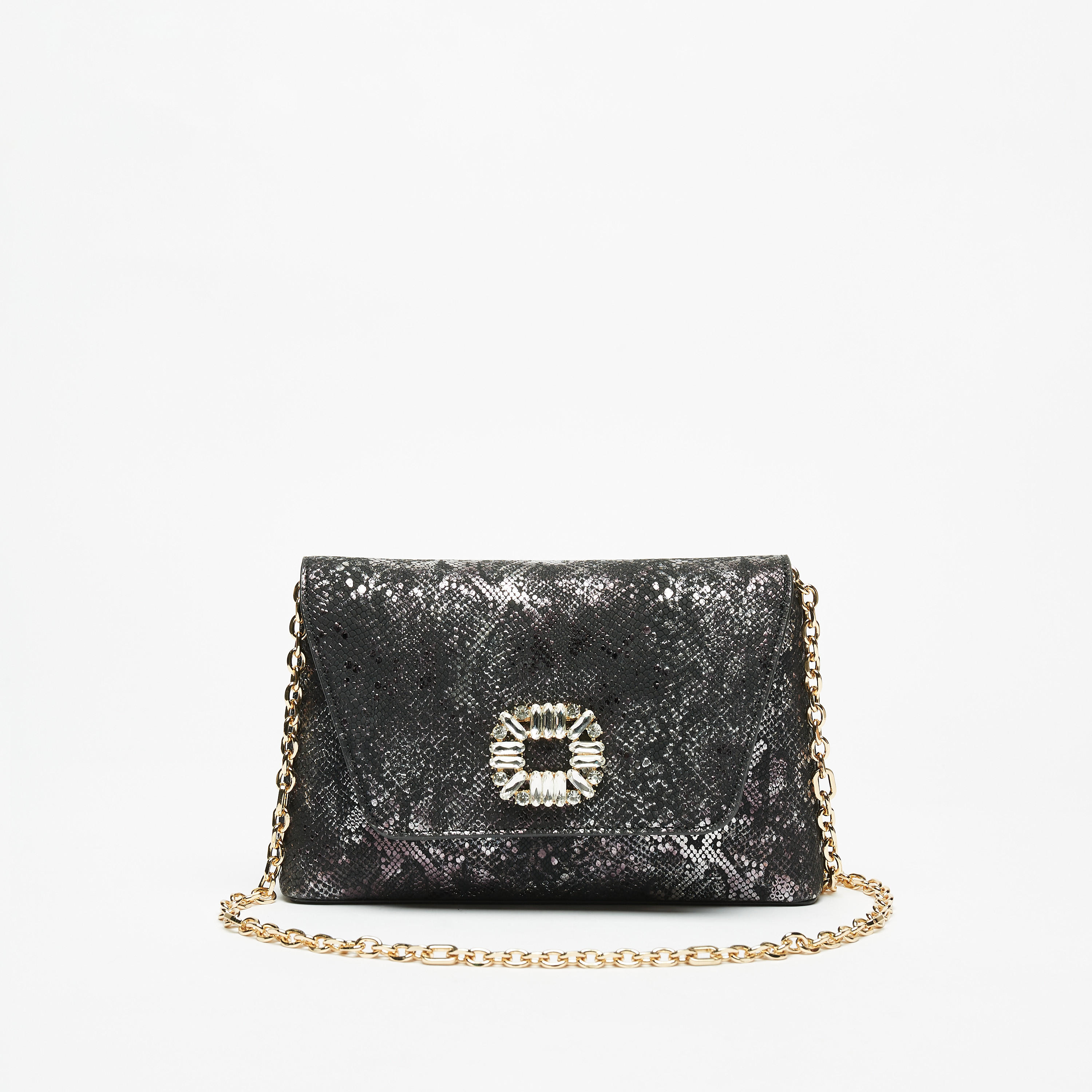 Celeste Textured Clutch with Embellished Buckle and Chain Strap-women-bagsandwallets-wallets-image-1