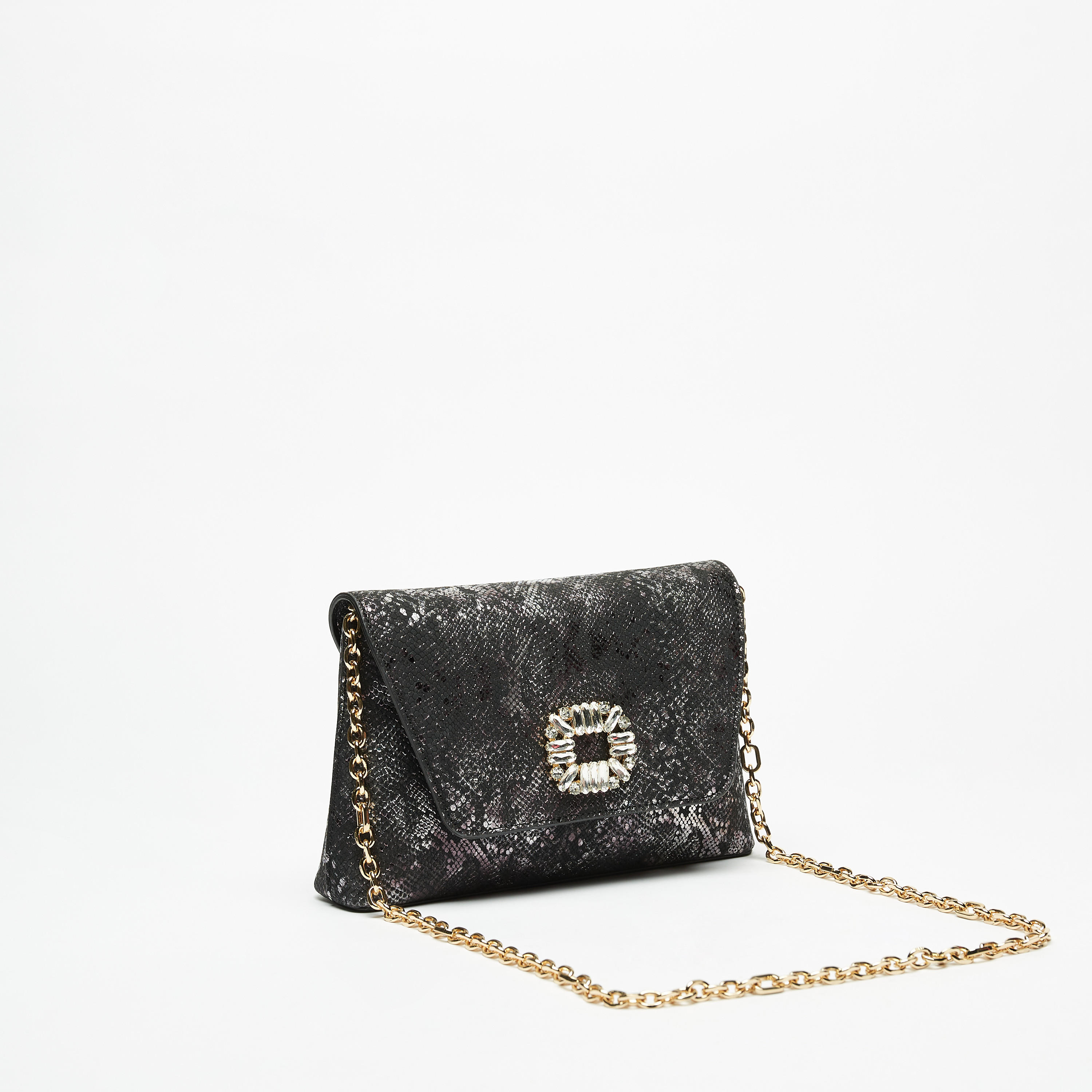 Celeste Textured Clutch with Embellished Buckle and Chain Strap-women-bagsandwallets-wallets-image-2