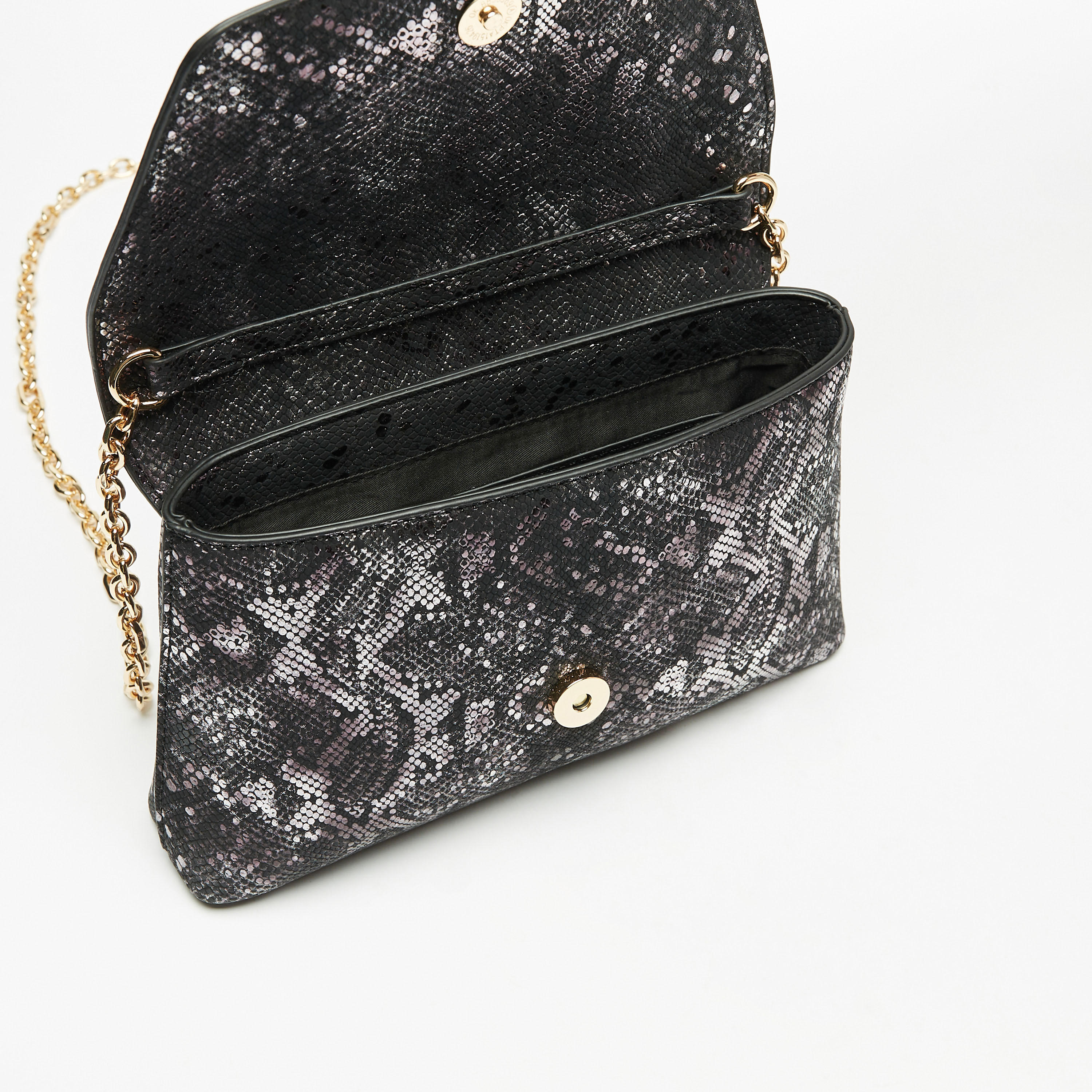 Celeste Textured Clutch with Embellished Buckle and Chain Strap-women-bagsandwallets-wallets-image-4