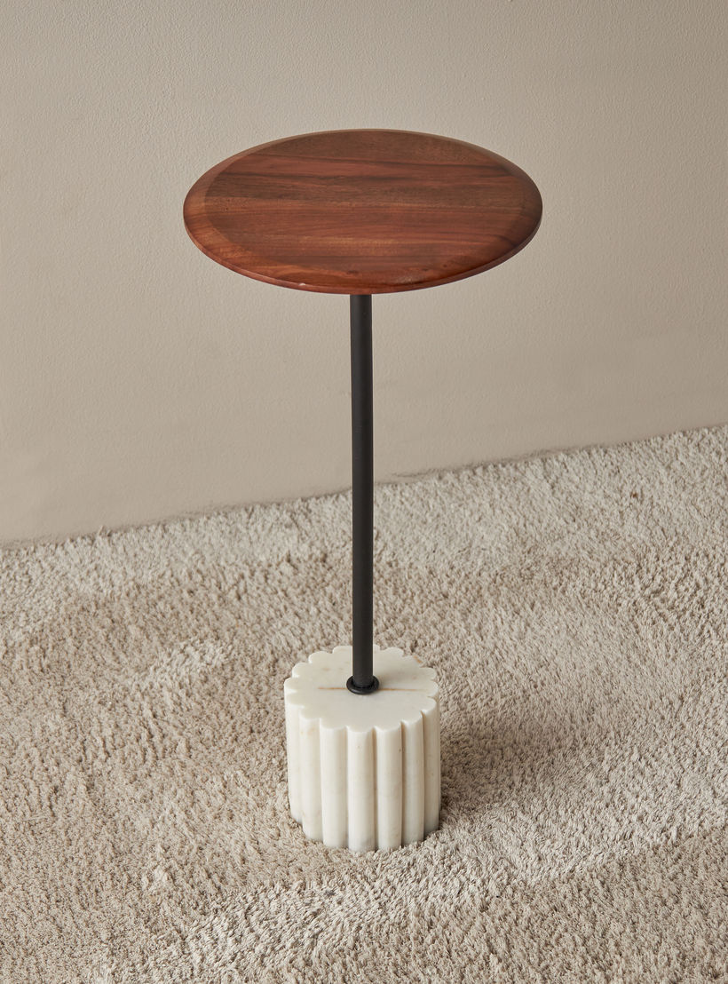 Wooden Round Top Accent Table - 26x55x26 cm-furniture-livingroom-sideandendtables-image-3