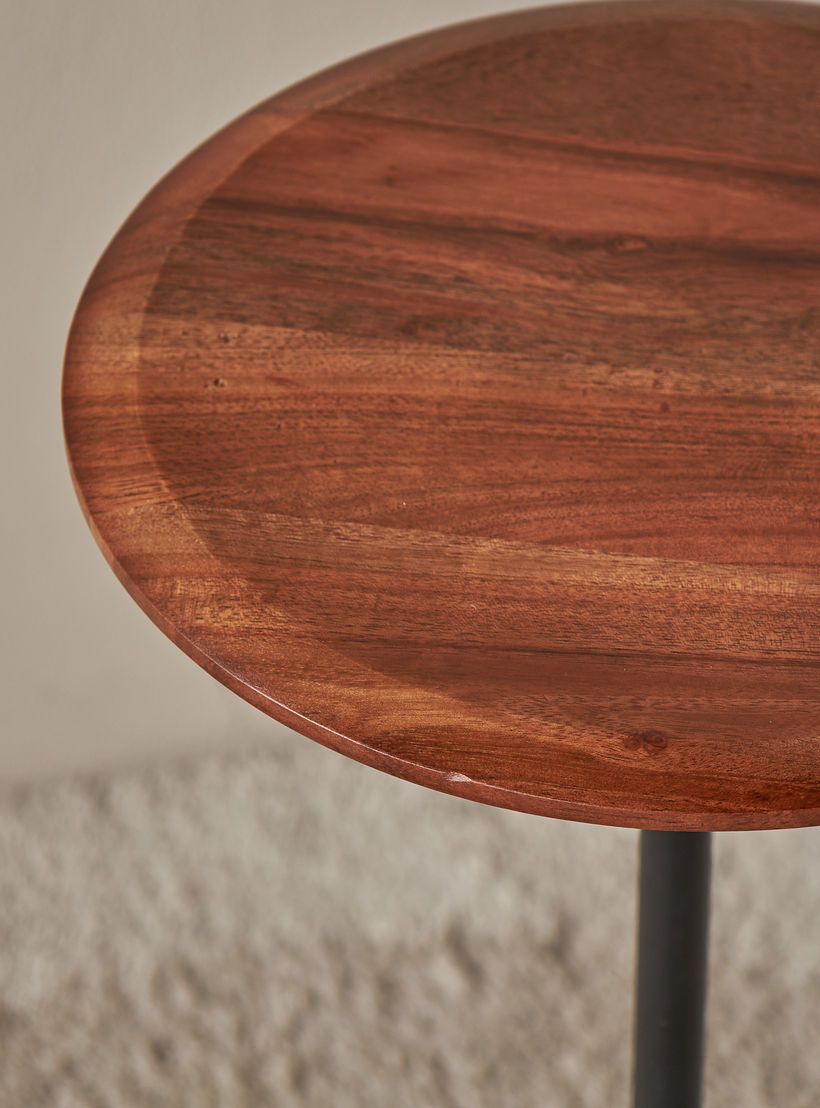 Wooden Round Top Accent Table - 26x55x26 cm-furniture-livingroom-sideandendtables-image-4