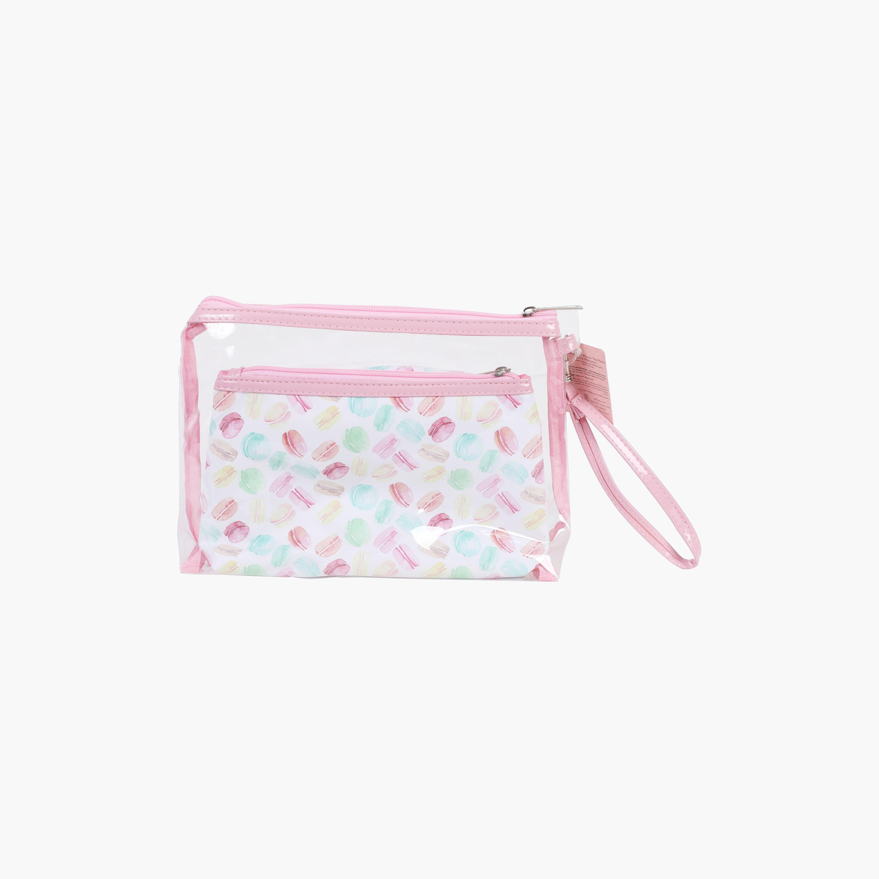 مجموعة شنط مستحضرات تجميل بطبعات ماكرون من جلو - 3 قطع-beautyandpersonalcare-makeup-brushesandaccessories-makeuppouches-image-4