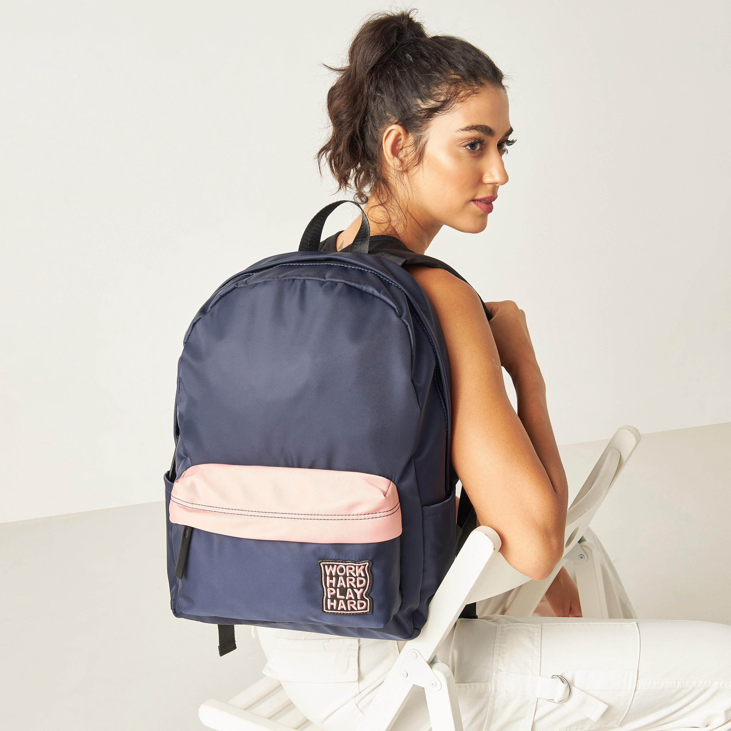 Missy Applique Detail Backpack with Adjustable Straps and Zip Closure - 11x32x42 cm-men-bags-image-2