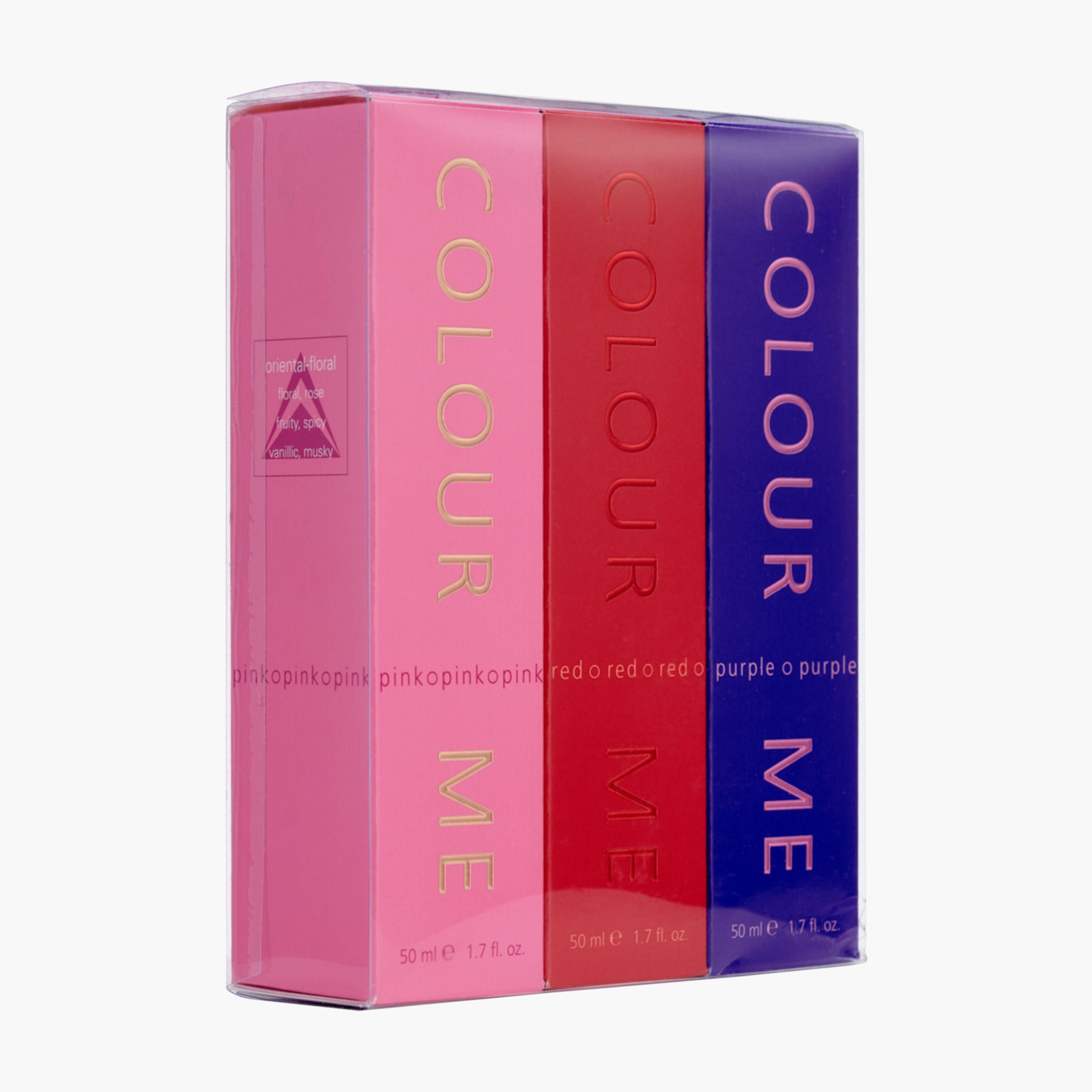 او دي بارفان للنساء كولور مي 3 قطع بينك بيربل احمر غامق - 50 مل-beautyandpersonalcare-giftsets-image-1
