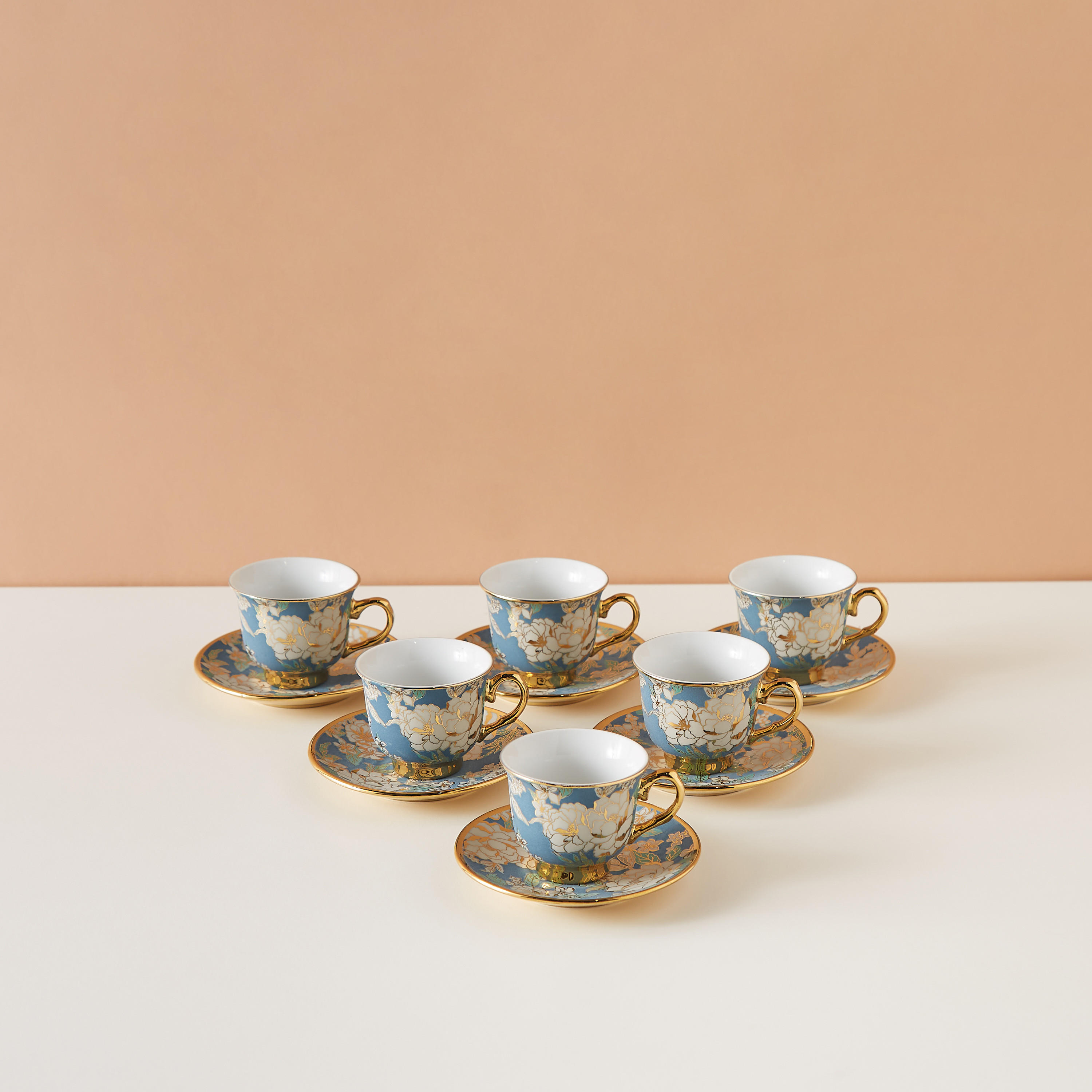 Floral Print 12-Piece Porcelain Cup and Saucer Set-household-dining-teaandcoffee-teaandcoffeesets-image-2