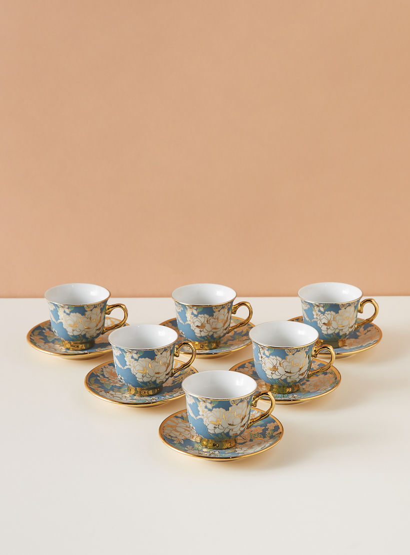 Floral Print 12-Piece Porcelain Cup and Saucer Set-household-dining-teaandcoffee-teaandcoffeesets-image-2