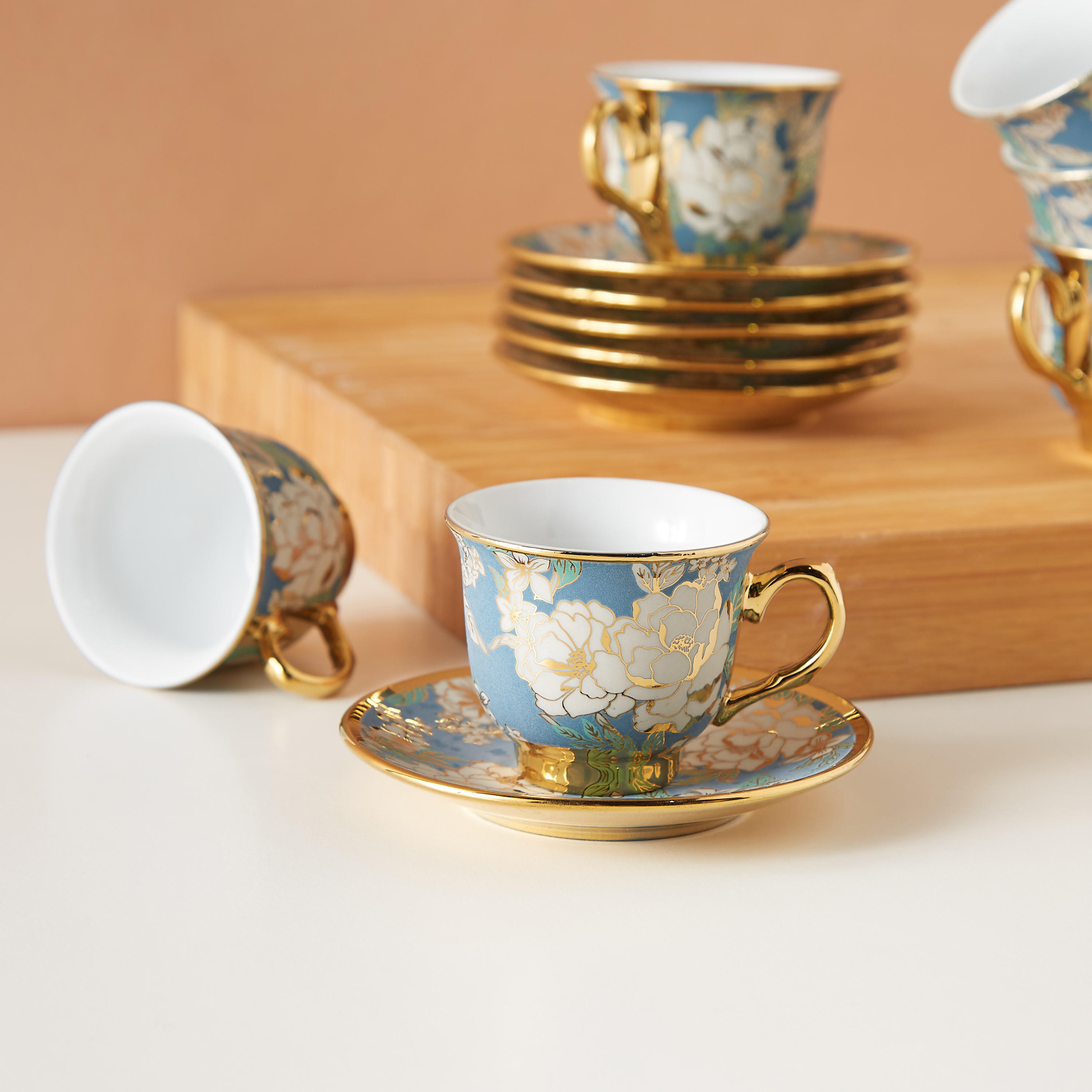 Floral Print 12-Piece Porcelain Cup and Saucer Set-household-dining-teaandcoffee-teaandcoffeesets-image-3