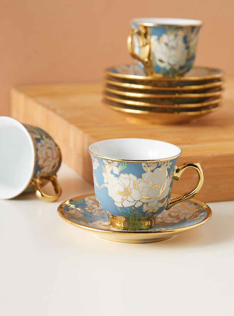 Floral Print 12-Piece Porcelain Cup and Saucer Set-household-dining-teaandcoffee-teaandcoffeesets-image-3
