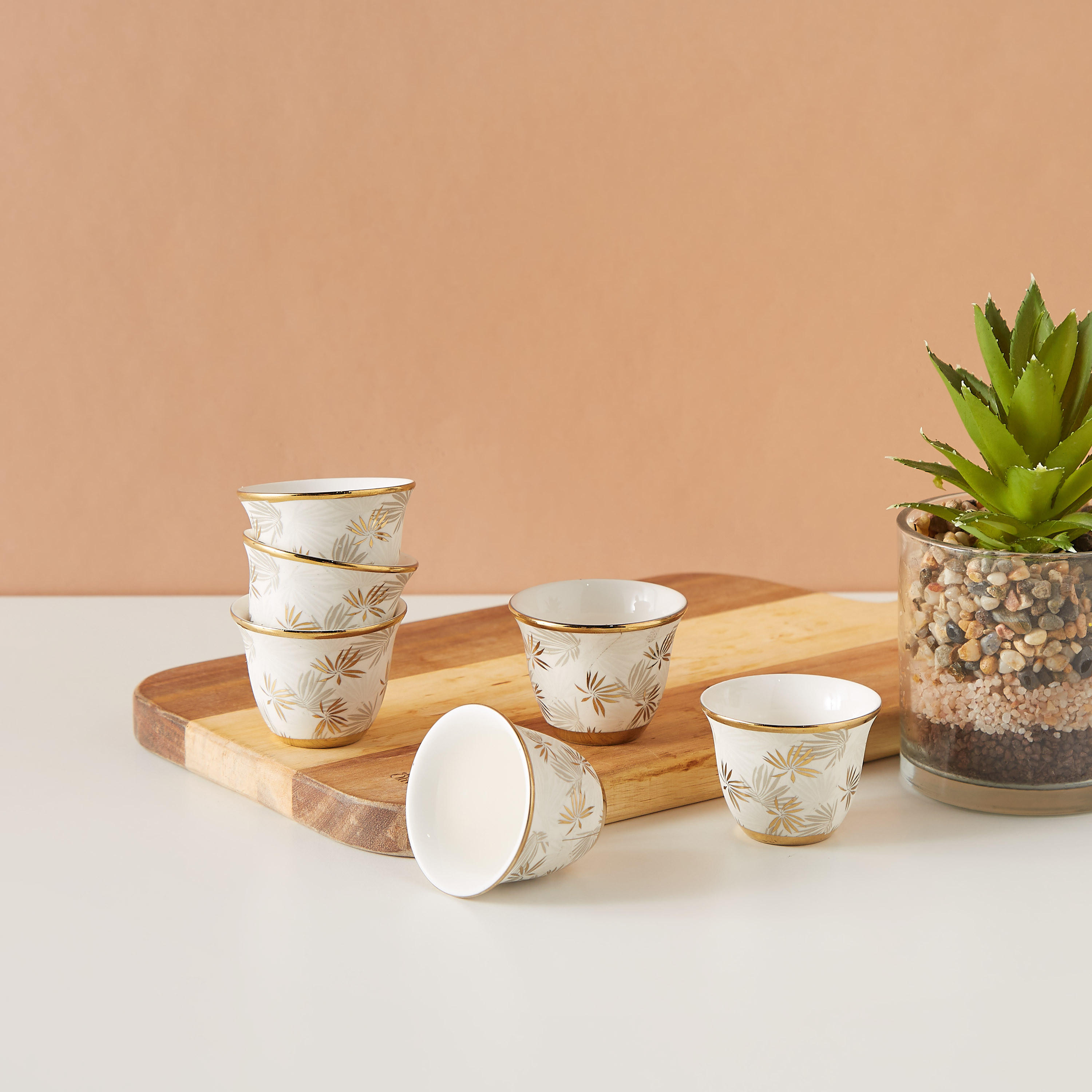 Floral Print 6-Piece Bone China Cawa Cup Set - 80 ml-household-dining-teaandcoffee-teaandcoffeesets-image-1