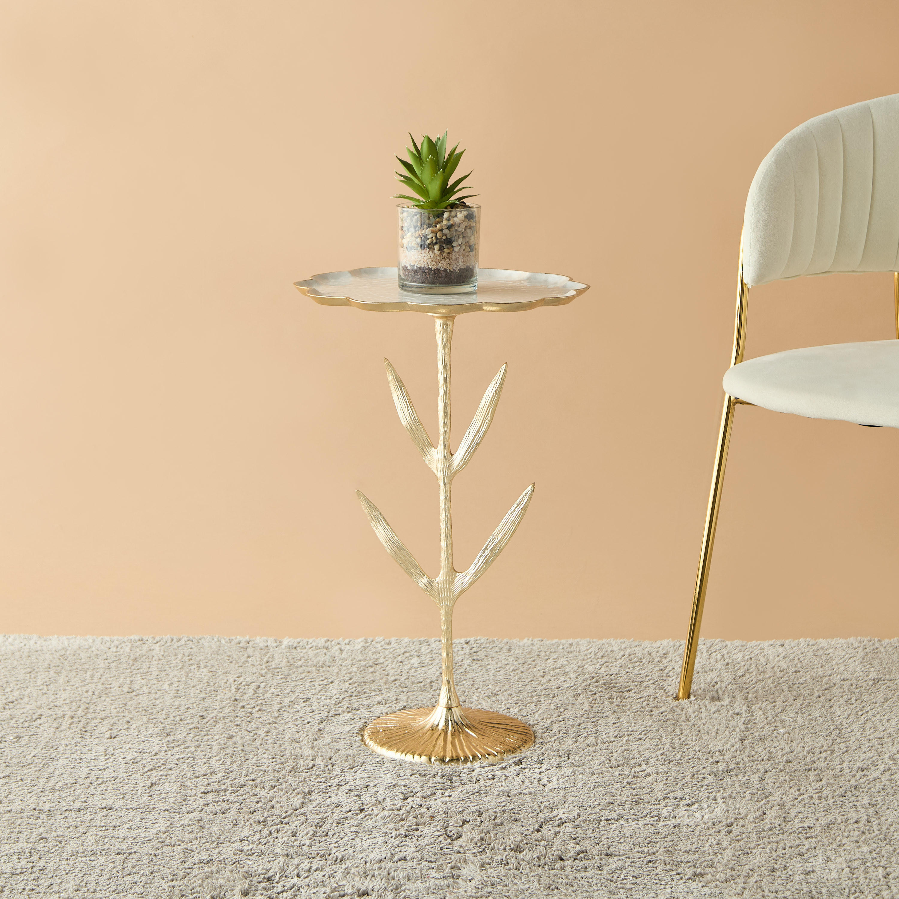 Glass Top Accent Table with Floral Base - 35x35x55 cms-furniture-livingroom-sideandendtables-image-2