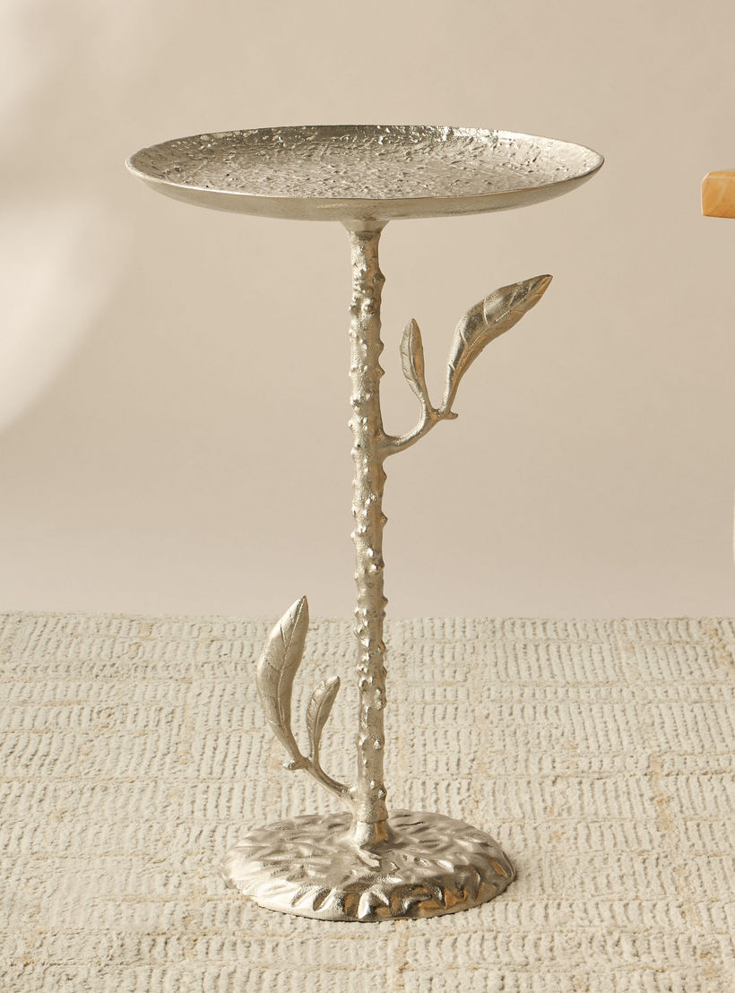 طاولة زينة بسطح معدن وقاعدة مزينة بأوراق شجر - 34x34x55 سم-furniture-livingroom-sideandendtables-image-2