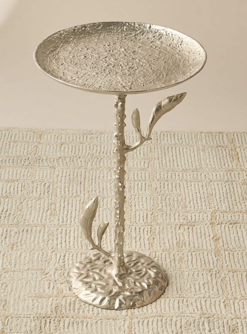 طاولة زينة بسطح معدن وقاعدة مزينة بأوراق شجر - 34x34x55 سم-furniture-livingroom-sideandendtables-image-3