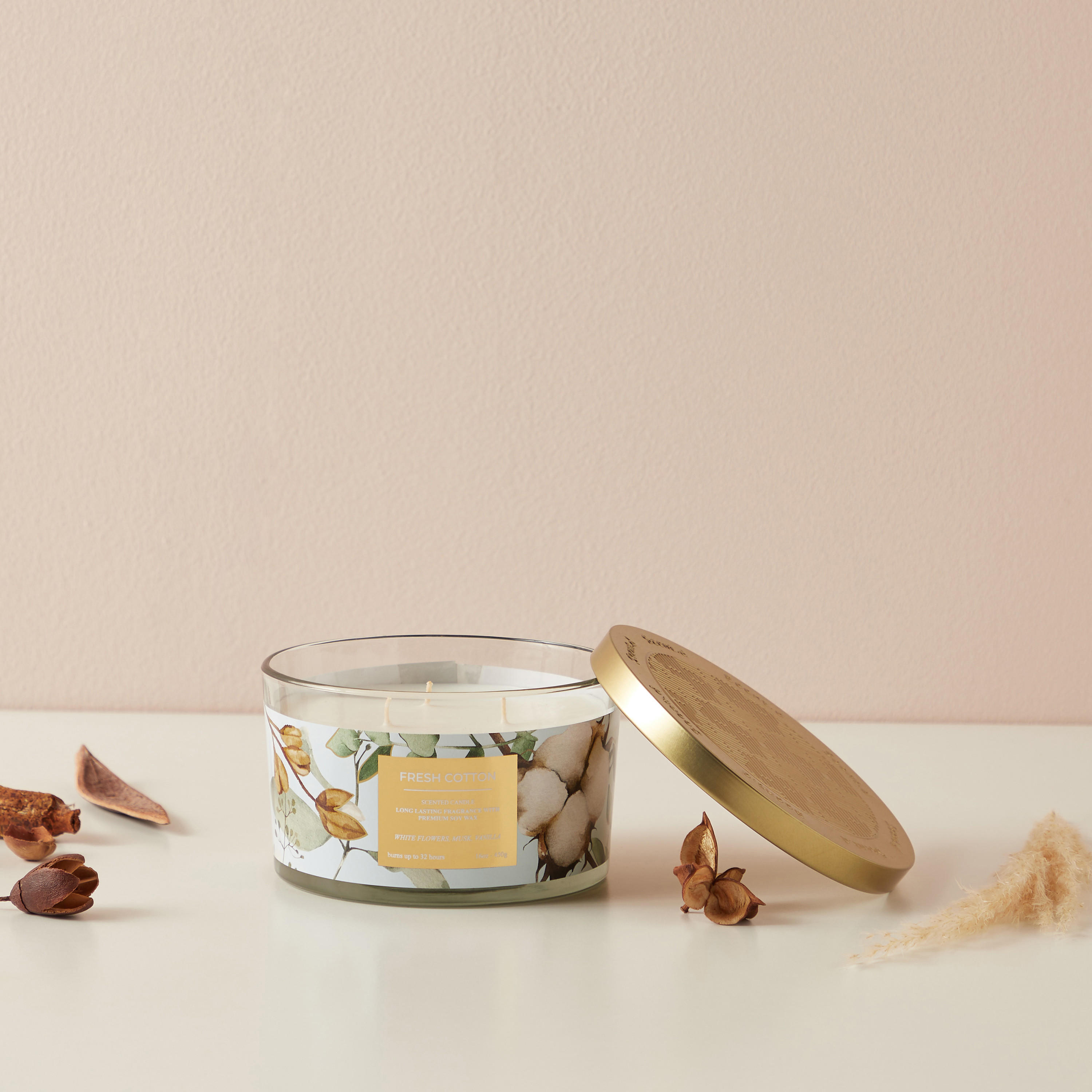 Scent.d Fresh Cotton 3-Wick Jar Candle - 450 gms-household-homefragrance-candles-image-1