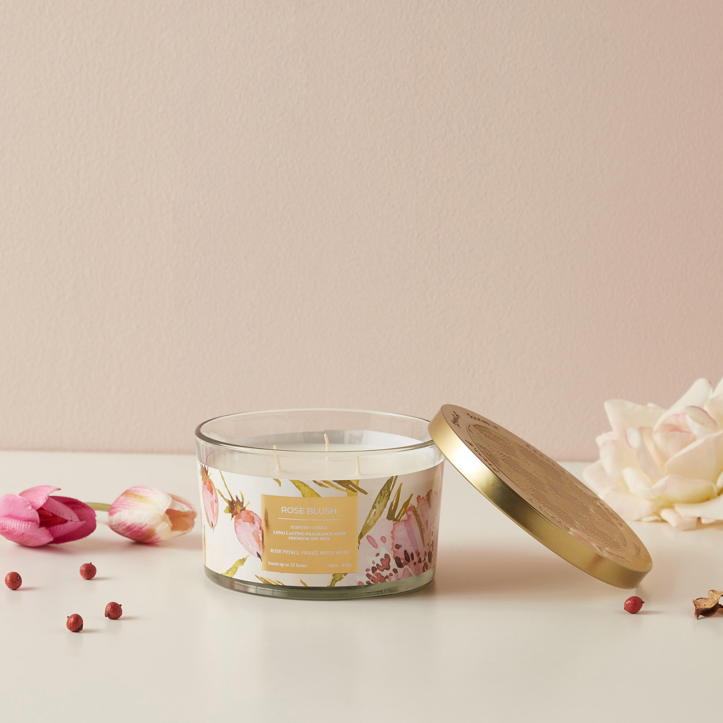 جرة شمع 3 فتلات روز بلش من سينت.د - 450 جرام-household-homefragrance-candles-image-1