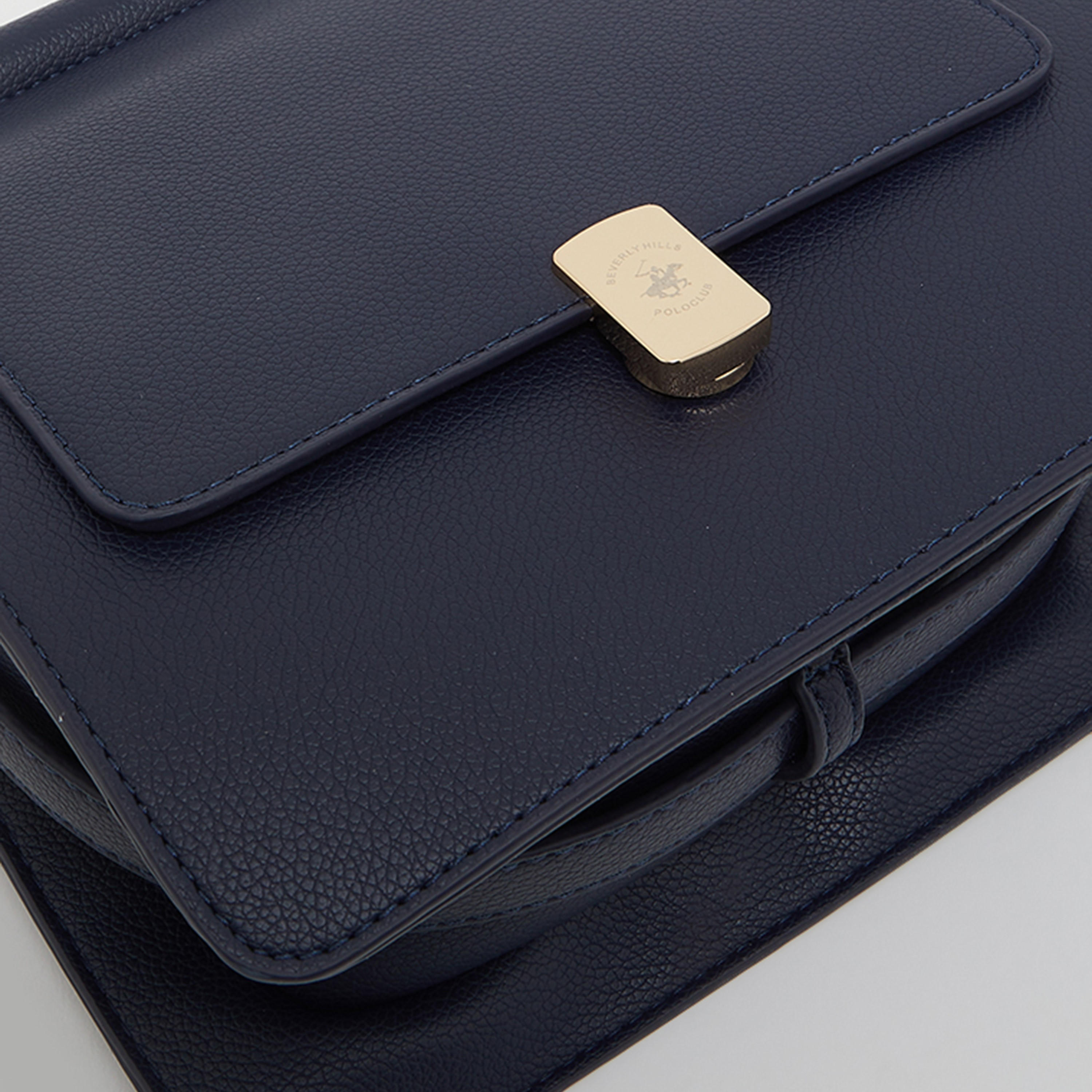 حقيبة بيفرلي هيلز بولو كلوب منسوجة مع إغلاق مغناطيسي وحزام باللون الأزرق الداكن-women-bagsandwallets-handbags-image-3