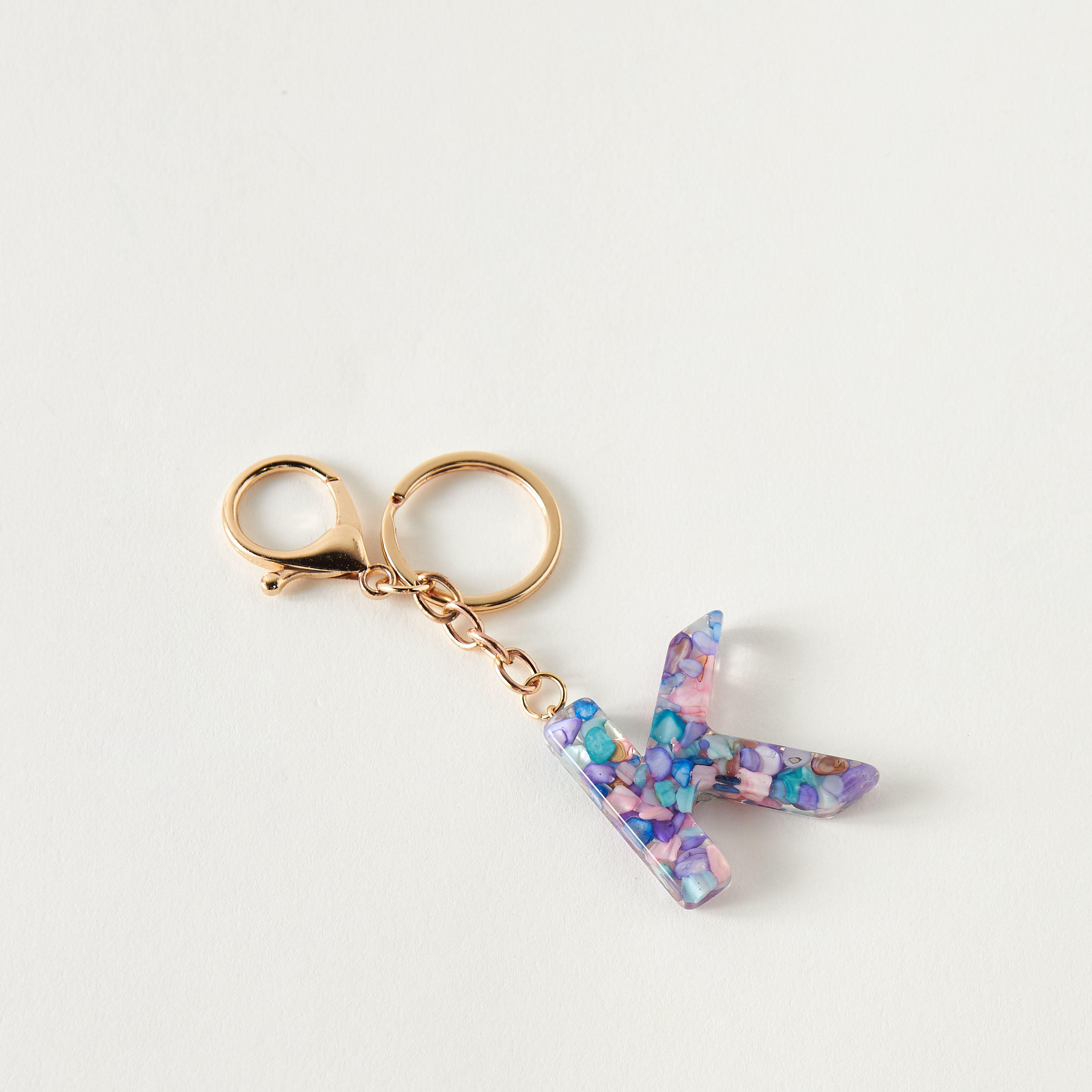 Metallic Hooked Keychain with Initial K-girls-accessories-keyringsandbagcharms-image-1