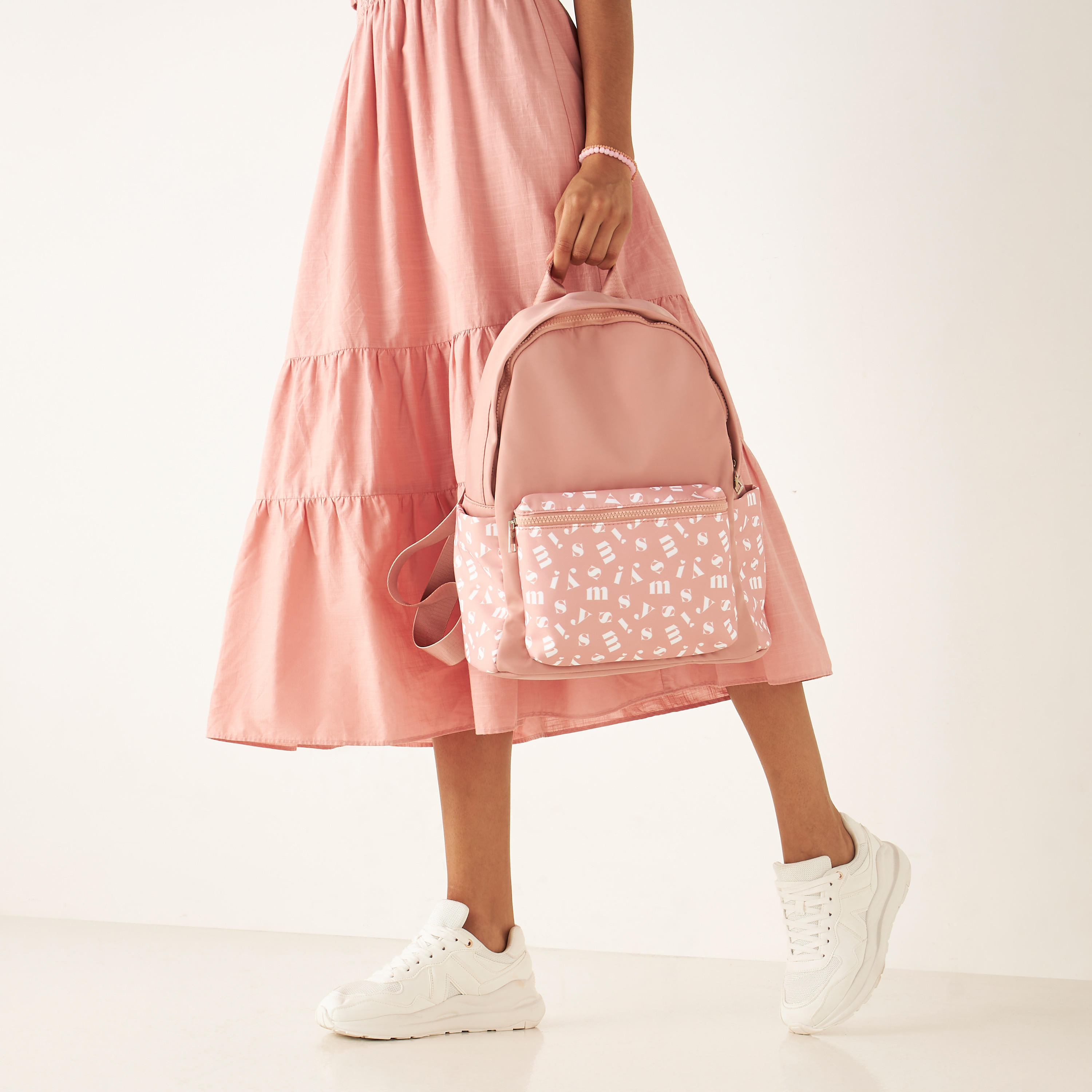 Missy Monogram Print Backpack with Adjustable Straps and Zip Closure-women-bagsandwallets-backpacks-image-1