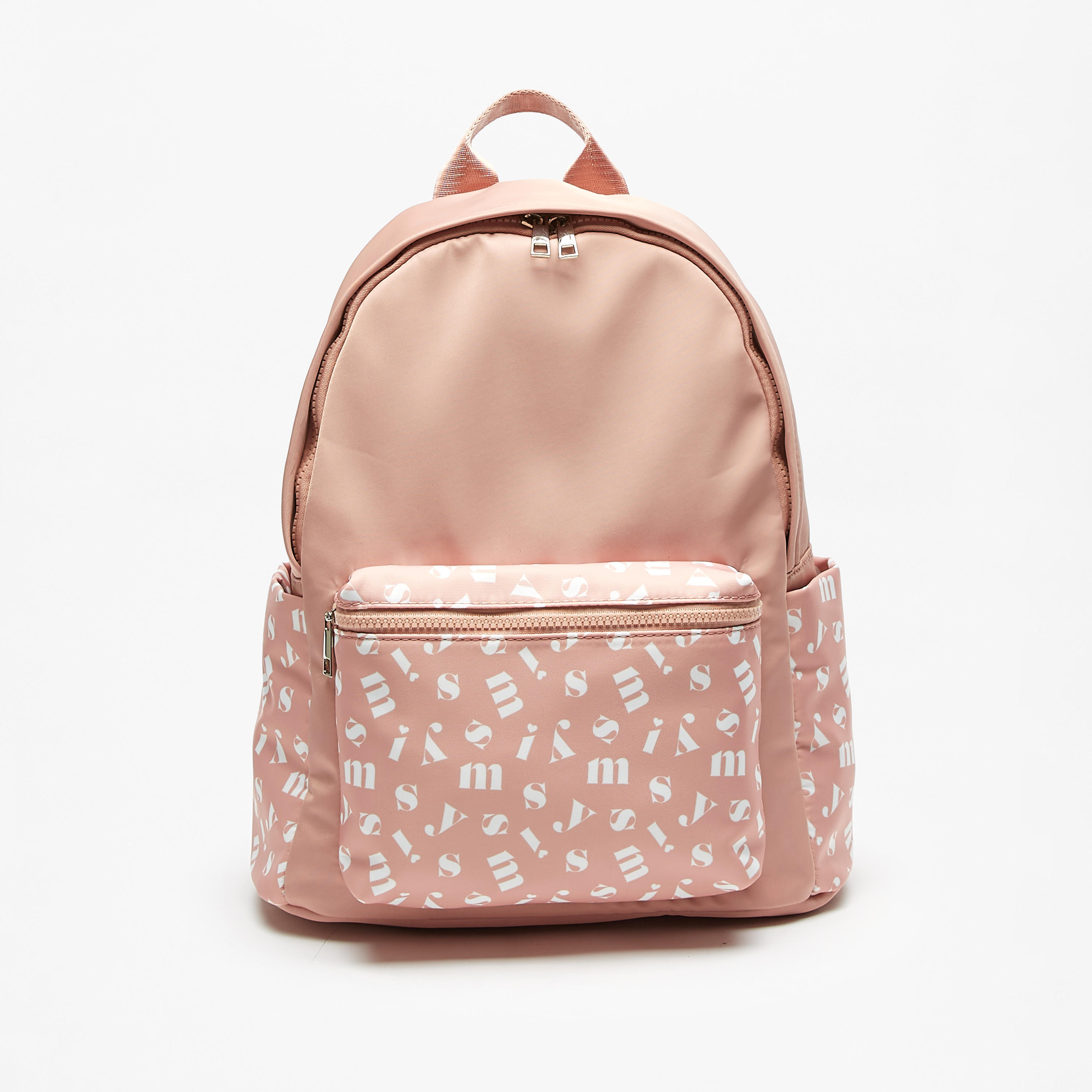 Missy Monogram Print Backpack with Adjustable Straps and Zip Closure-women-bagsandwallets-backpacks-image-2