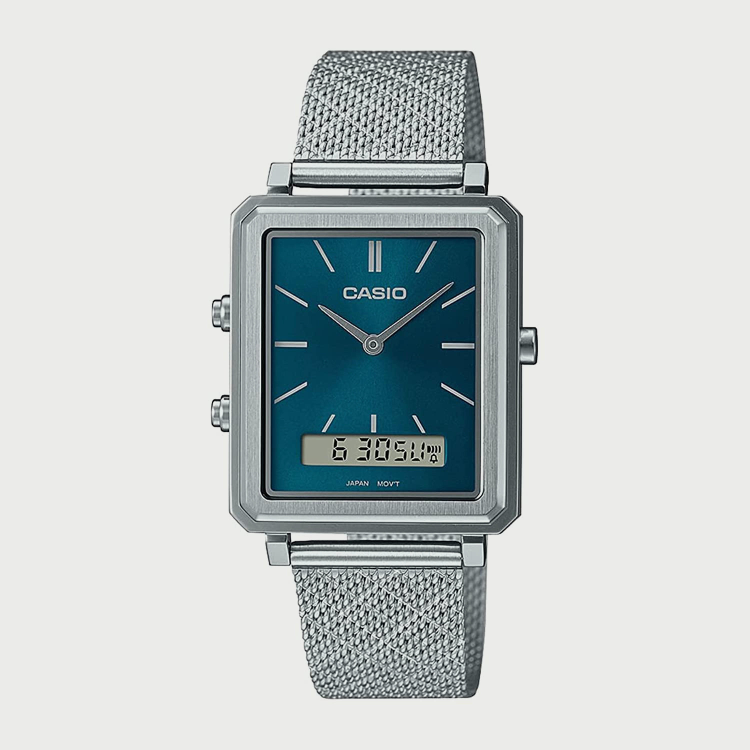 MTP-B205M-3EDF ساعة أنالوج-رقمية للرجال بلون فضي مع سوار ستانلس ستيل من كاسيو-men-watchesandjewellery-watches-image-1