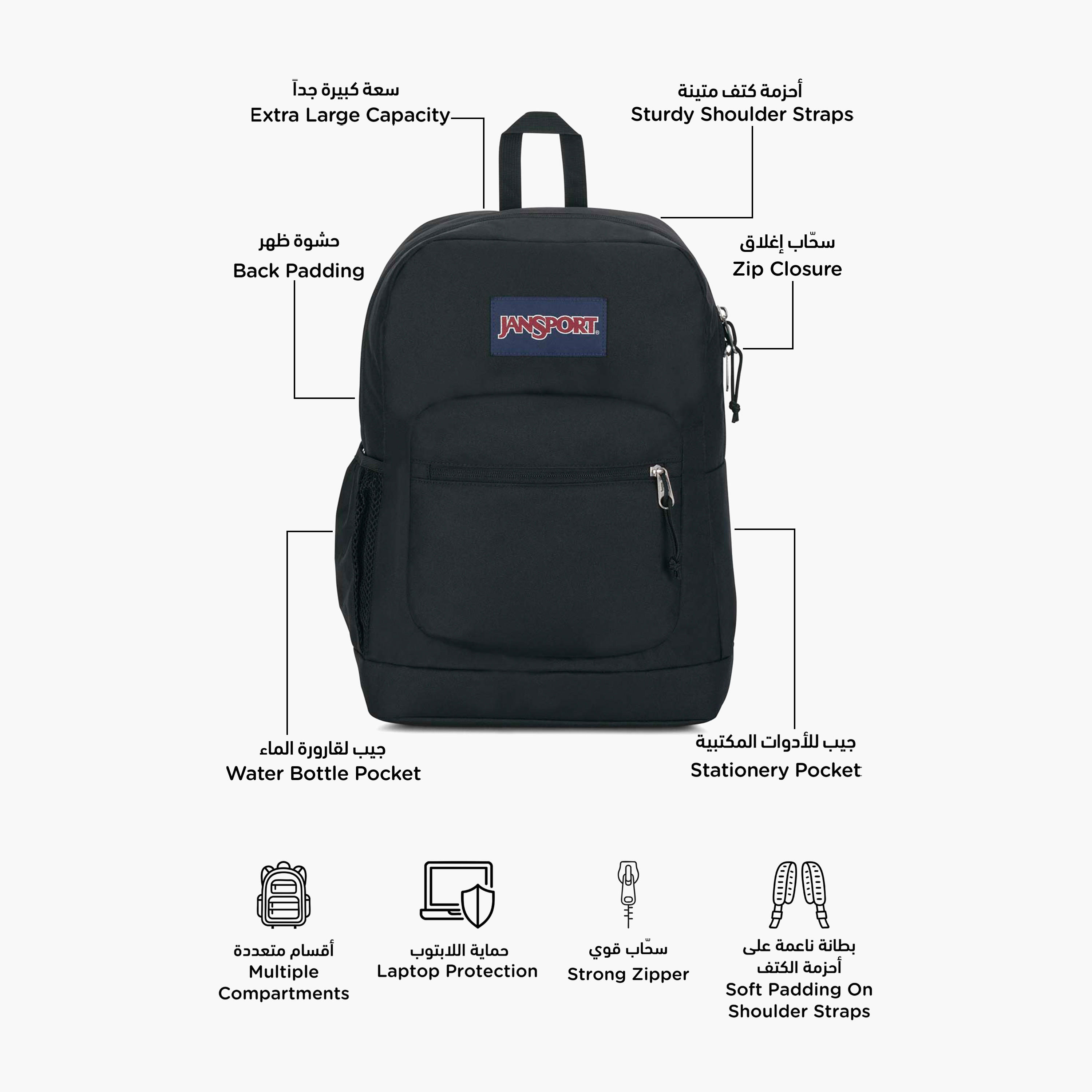 Jansport Solid Backpack with Adjustable Straps and Zip Closure - Lifetime Warranty-school-bagsandbackpacks-backpacks-image-2
