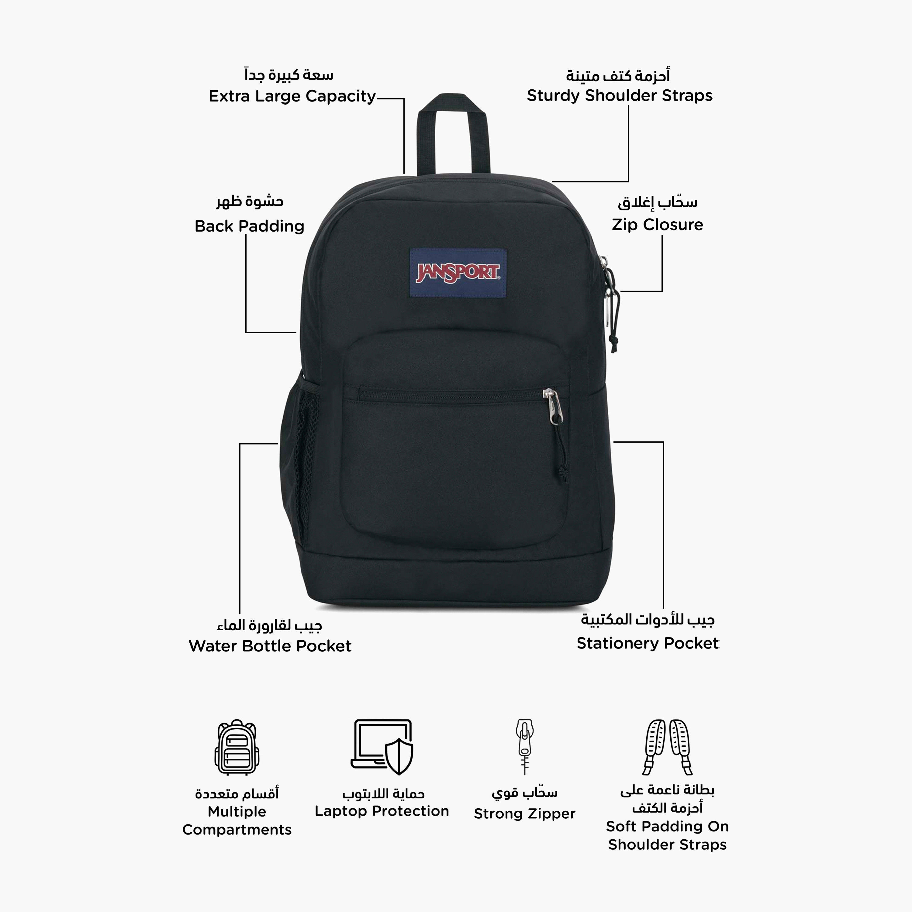 شنطة ظهر سادة بسحّاب إغلاق وحمّالات قابلة للتعديل من جان سبورت - ضمان مدى الحياة-school-bagsandbackpacks-backpacks-image-10