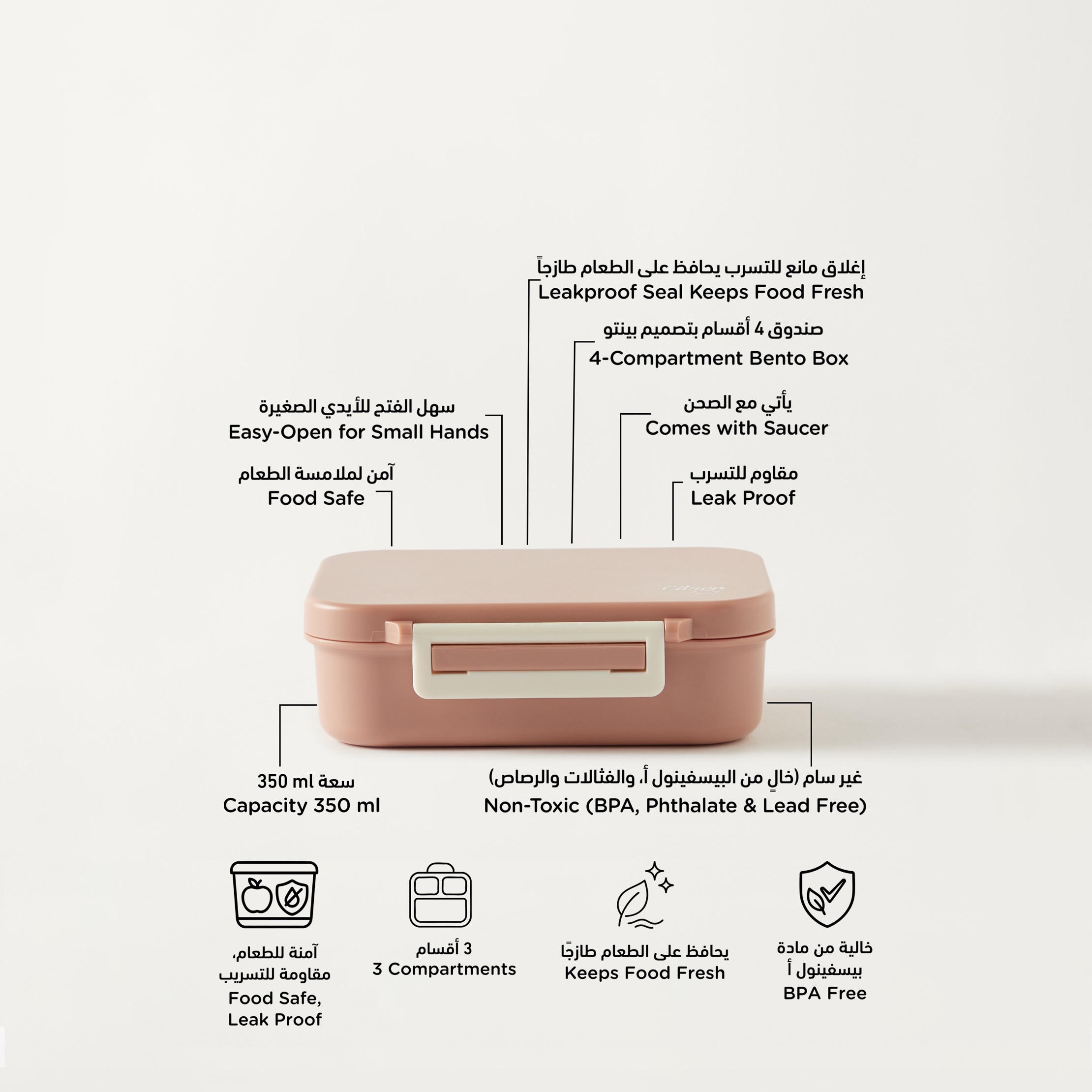 صندوق غداء مقسّم بغطاء بقفل مشبك وطبعات من سيترون - ضمان 6 أشهر-school-lunchessentials-lunchboxes-image-2