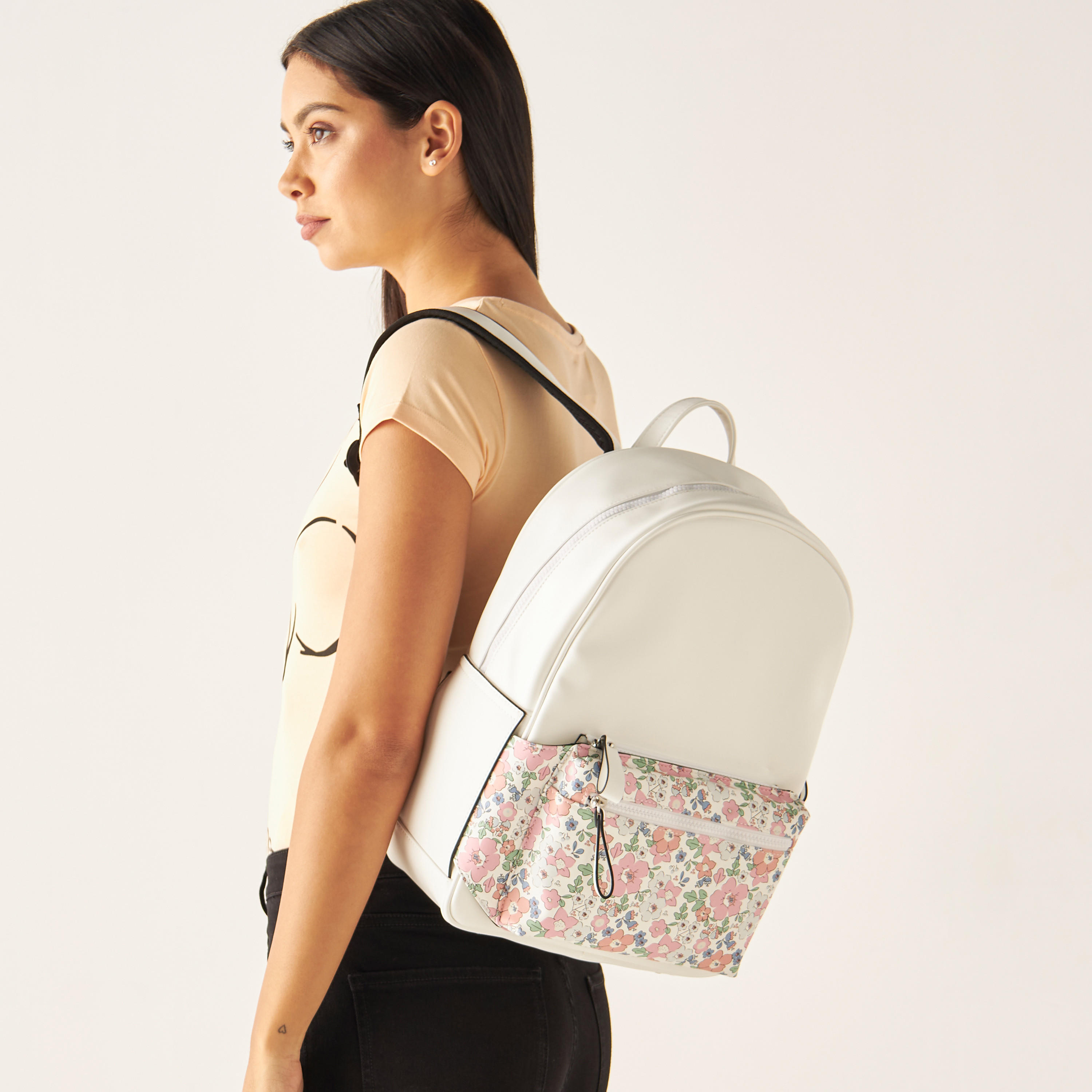 شنطة ظهر بطبعات أزهار وحمّالات كتف قابلة للتّعديل وسحّاب إغلاق من ميسي-women-bagsandwallets-backpacks-image-2
