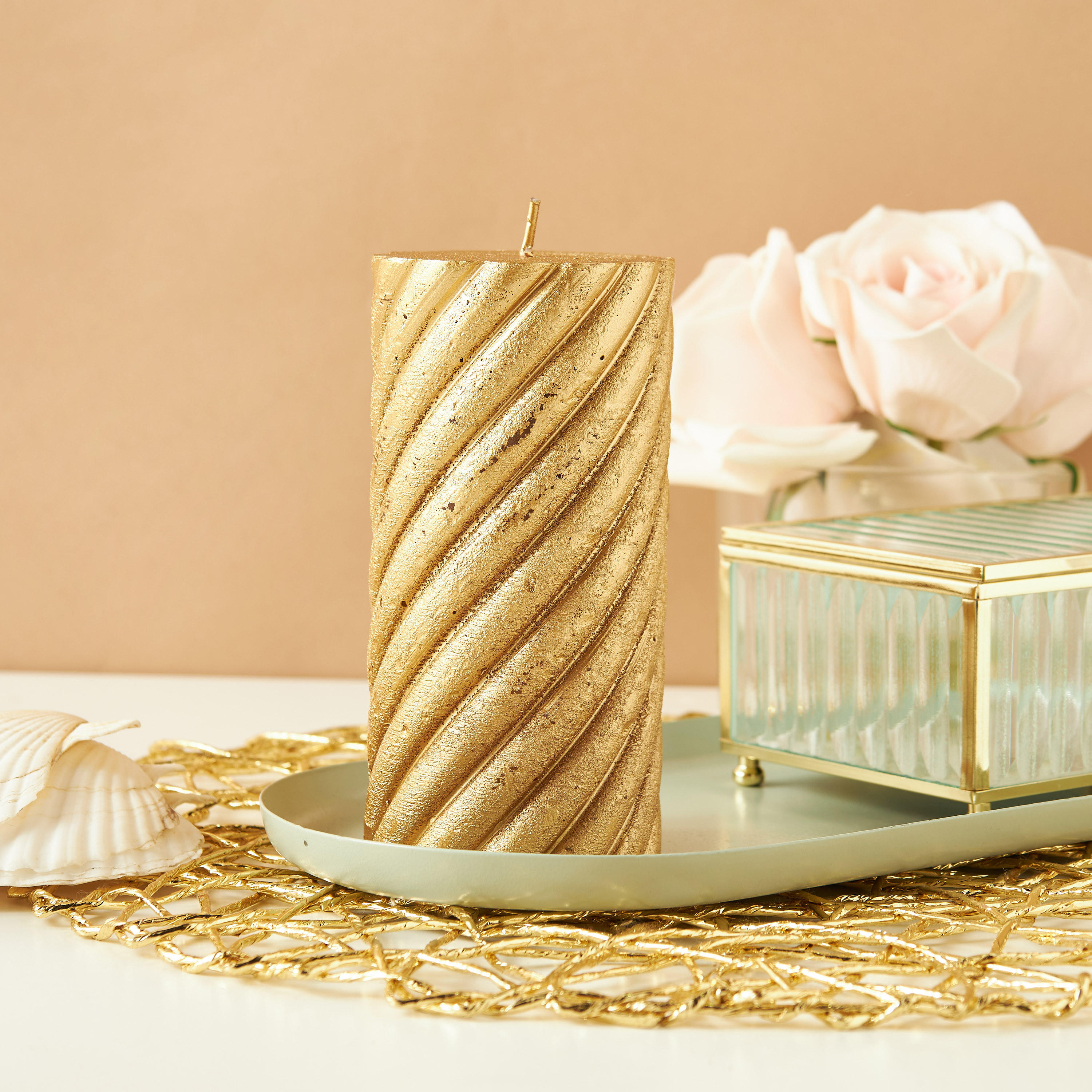 Essentials Unscented Spiral Pillar Candle - 15 cms-household-homefragrance-candles-image-1