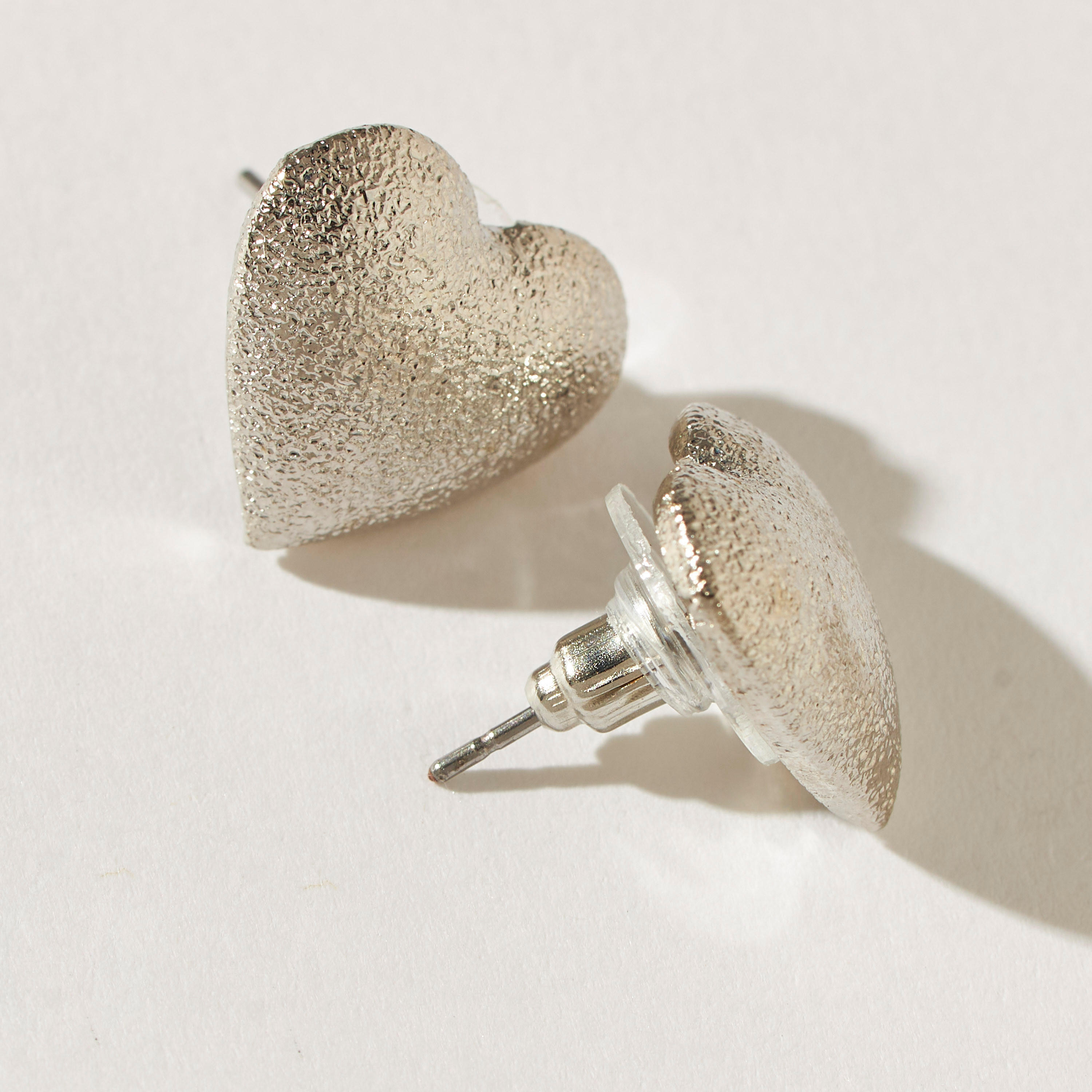Textured Heart Shaped Stud Earrings with Pushback Closure-women-watchesandjewellery-jewellery-earrings-image-4