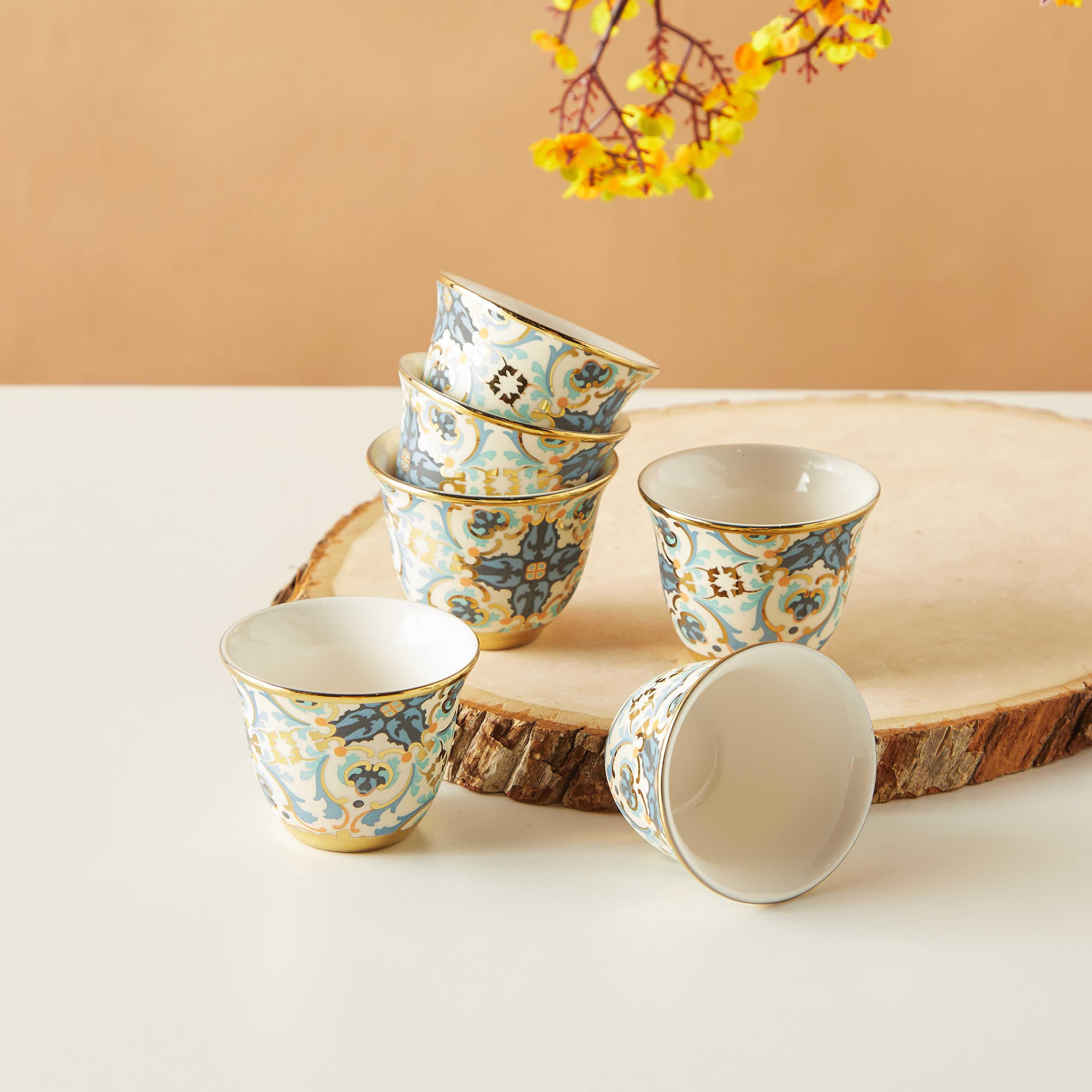 Sicilian Printed Bone China Kahwa Cup - Set of 6-household-dining-teaandcoffee-teaandcoffeesets-image-1