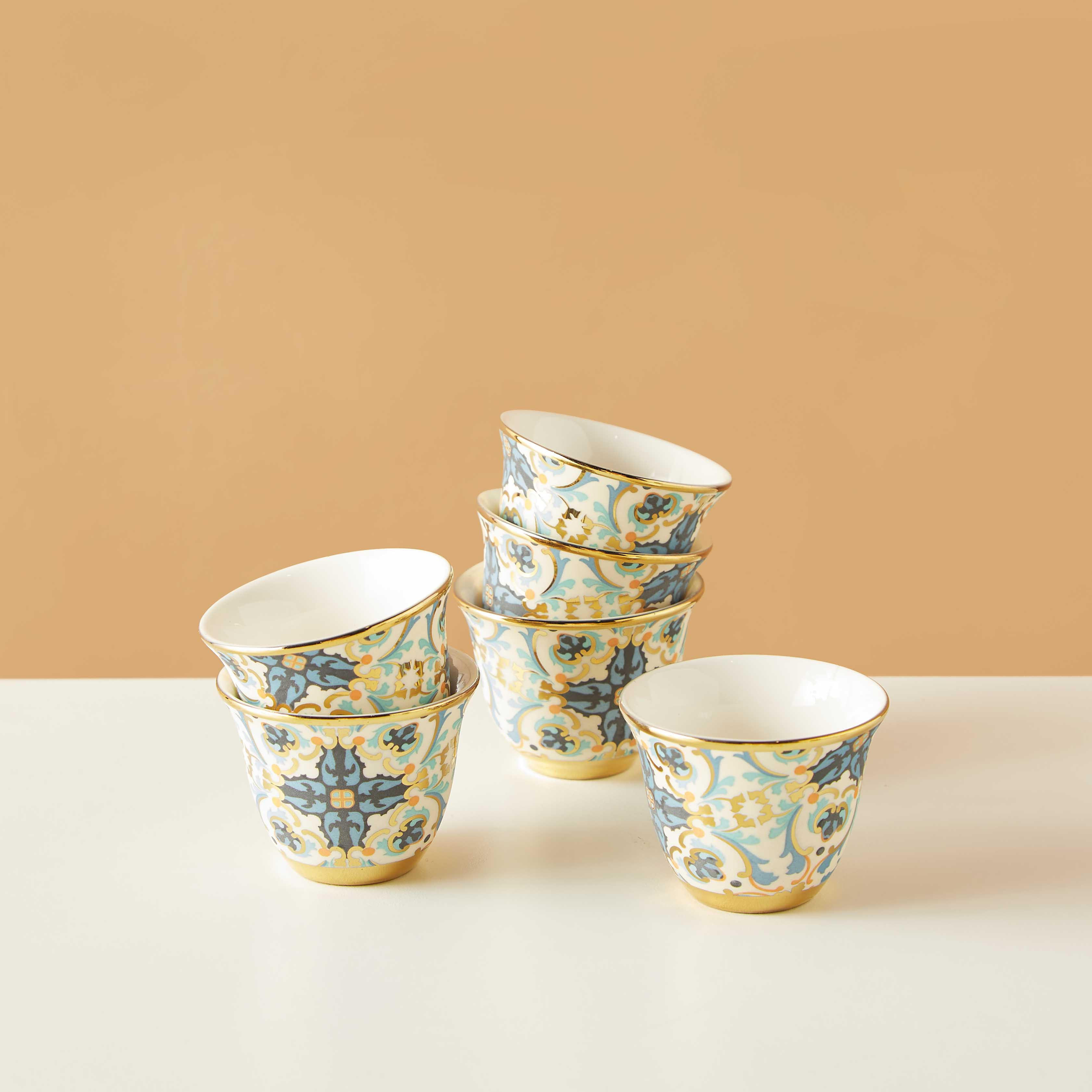 Sicilian Printed Bone China Kahwa Cup - Set of 6-household-dining-teaandcoffee-teaandcoffeesets-image-2