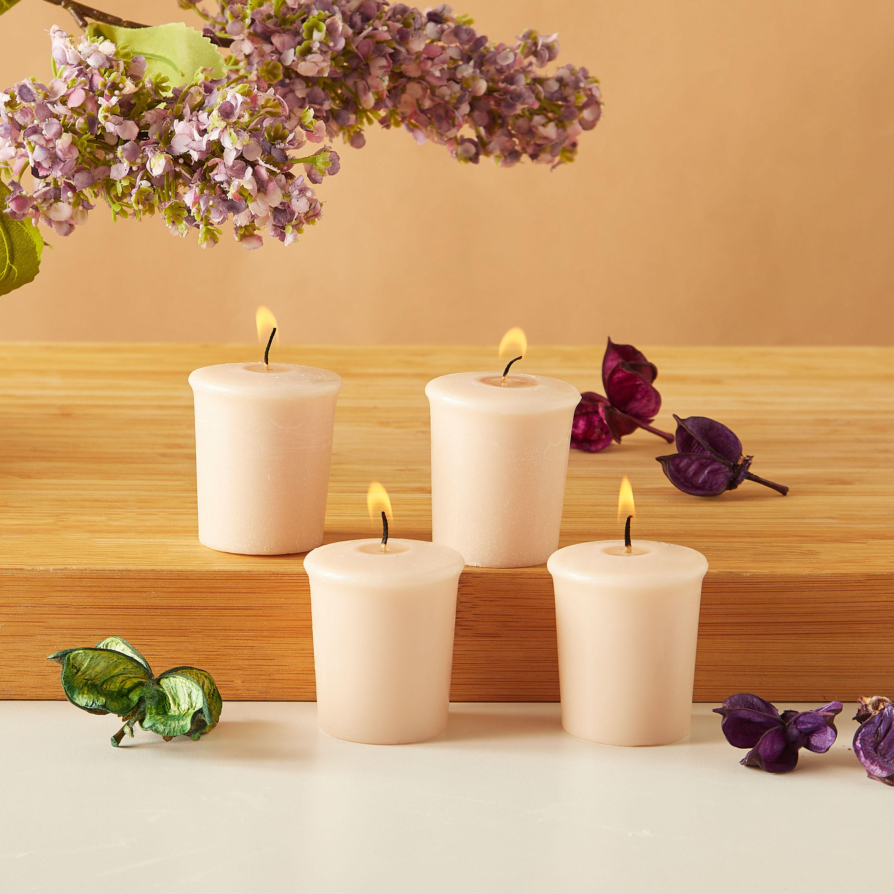 Essentials 4-Piece Rose Blush Scented Votive Candle Set - 12 H-household-homefragrance-candles-image-1