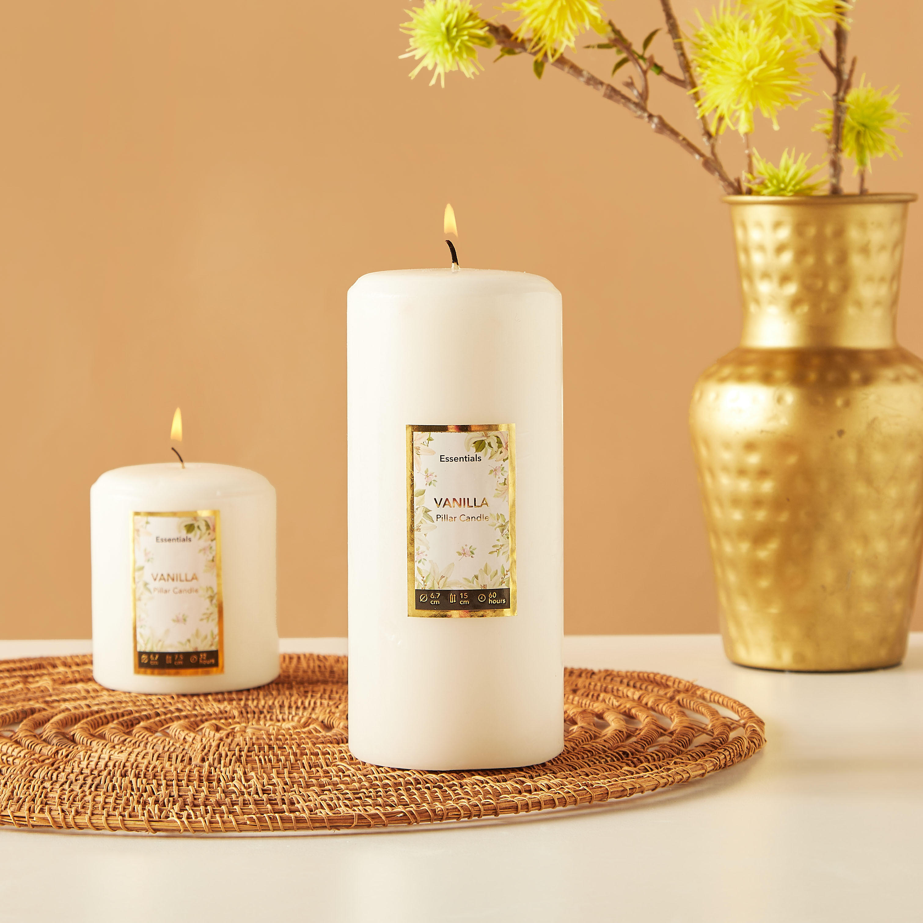 Essentials Rose Blush Scented Pillar Candle - 60 H-household-homefragrance-candles-image-1