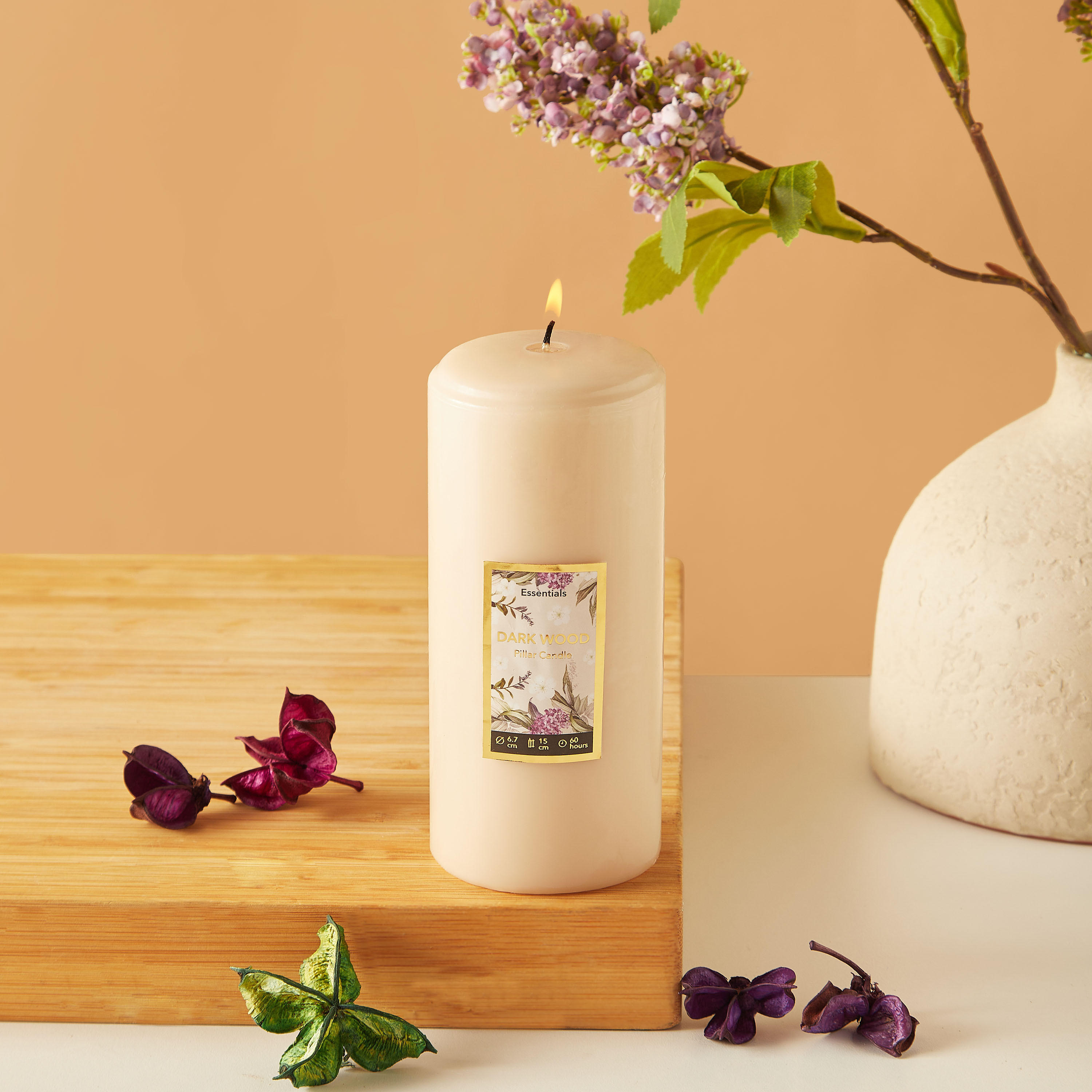 Essentials Rose Blush Scented Pillar Candle - 60 H-household-homefragrance-candles-image-1
