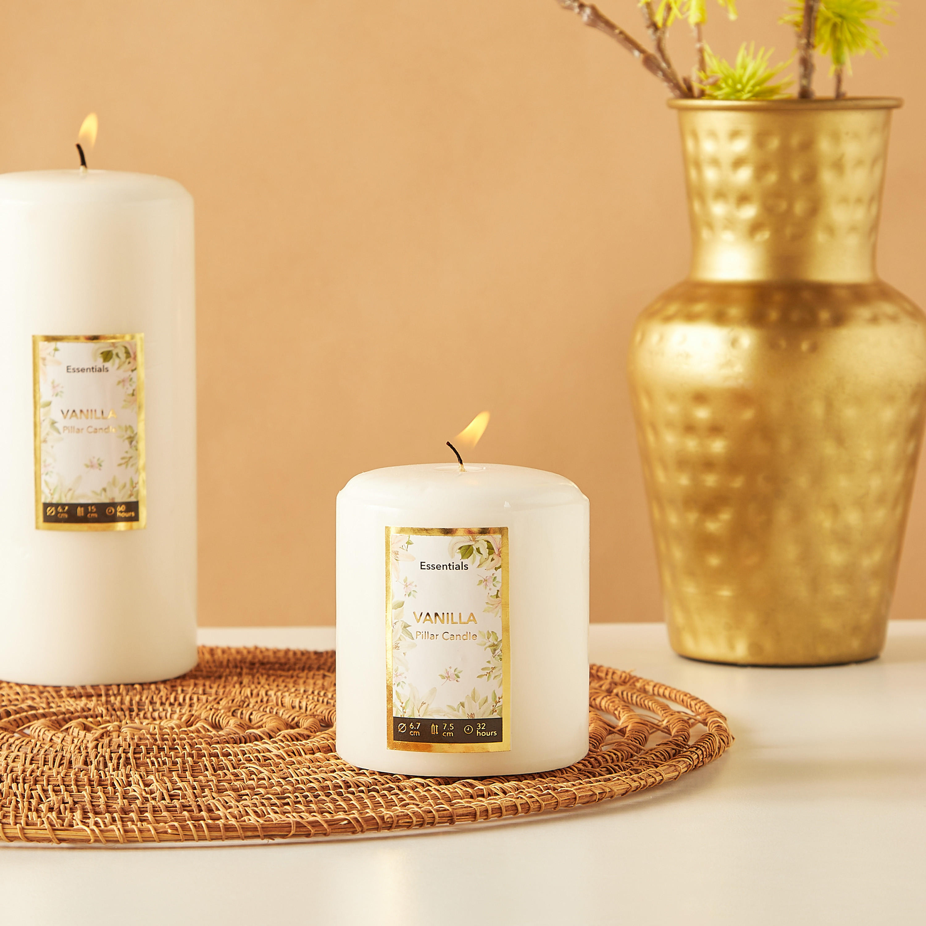 Essentials Vanilla Fleur Scented Pillar Candle - 8 cms-household-homefragrance-candles-image-1