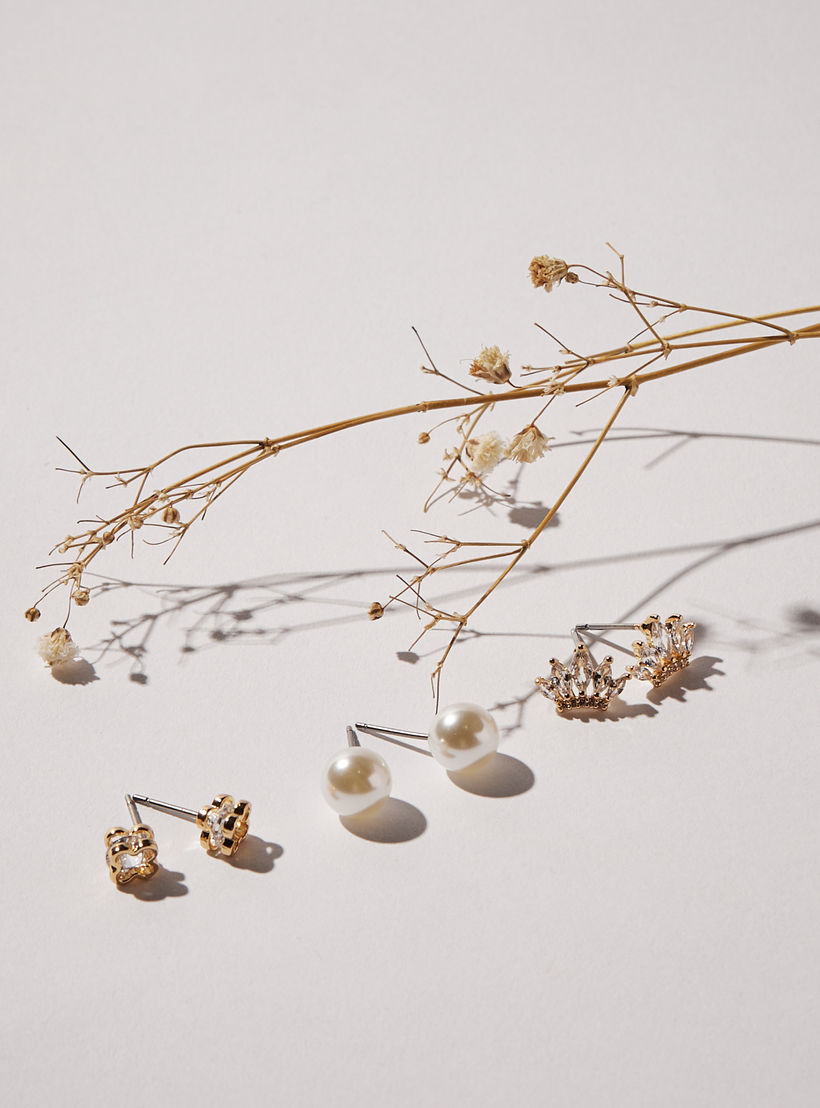 Pearl Embellished Earrings with Pushback Closure - Set of 3-women-watchesandjewellery-jewellery-earrings-image-1