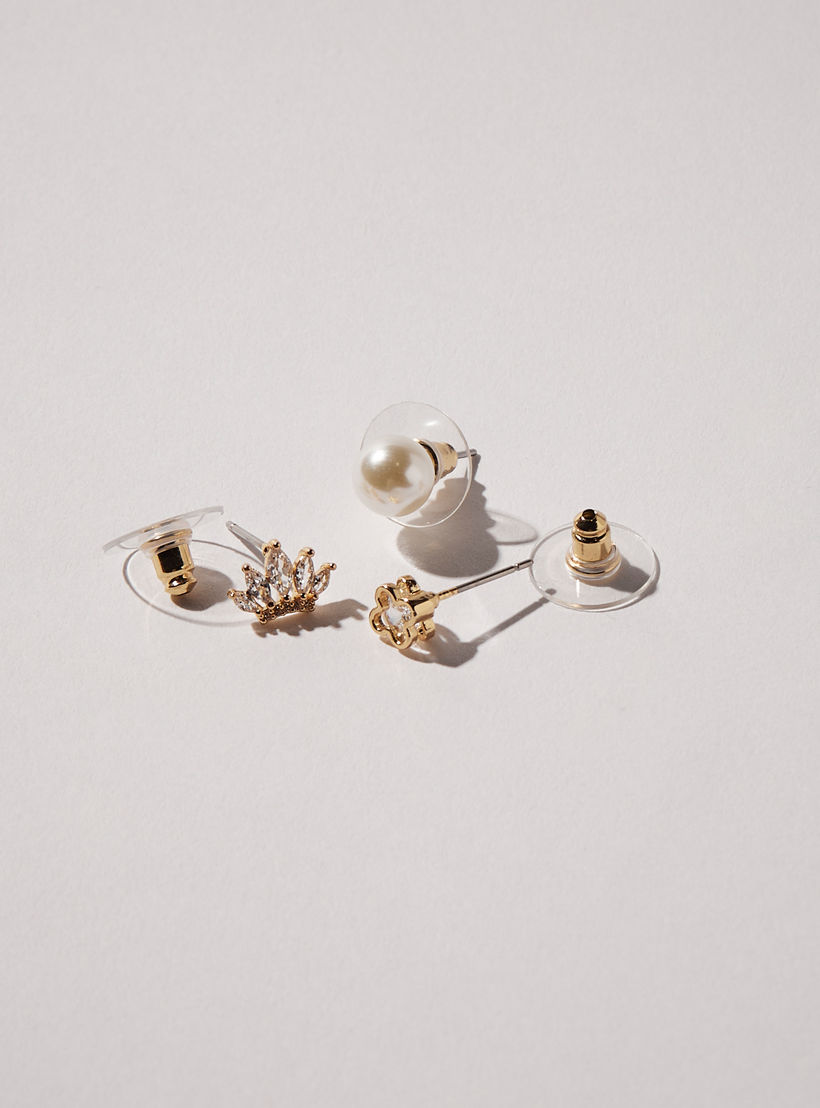 Pearl Embellished Earrings with Pushback Closure - Set of 3-women-watchesandjewellery-jewellery-earrings-image-4