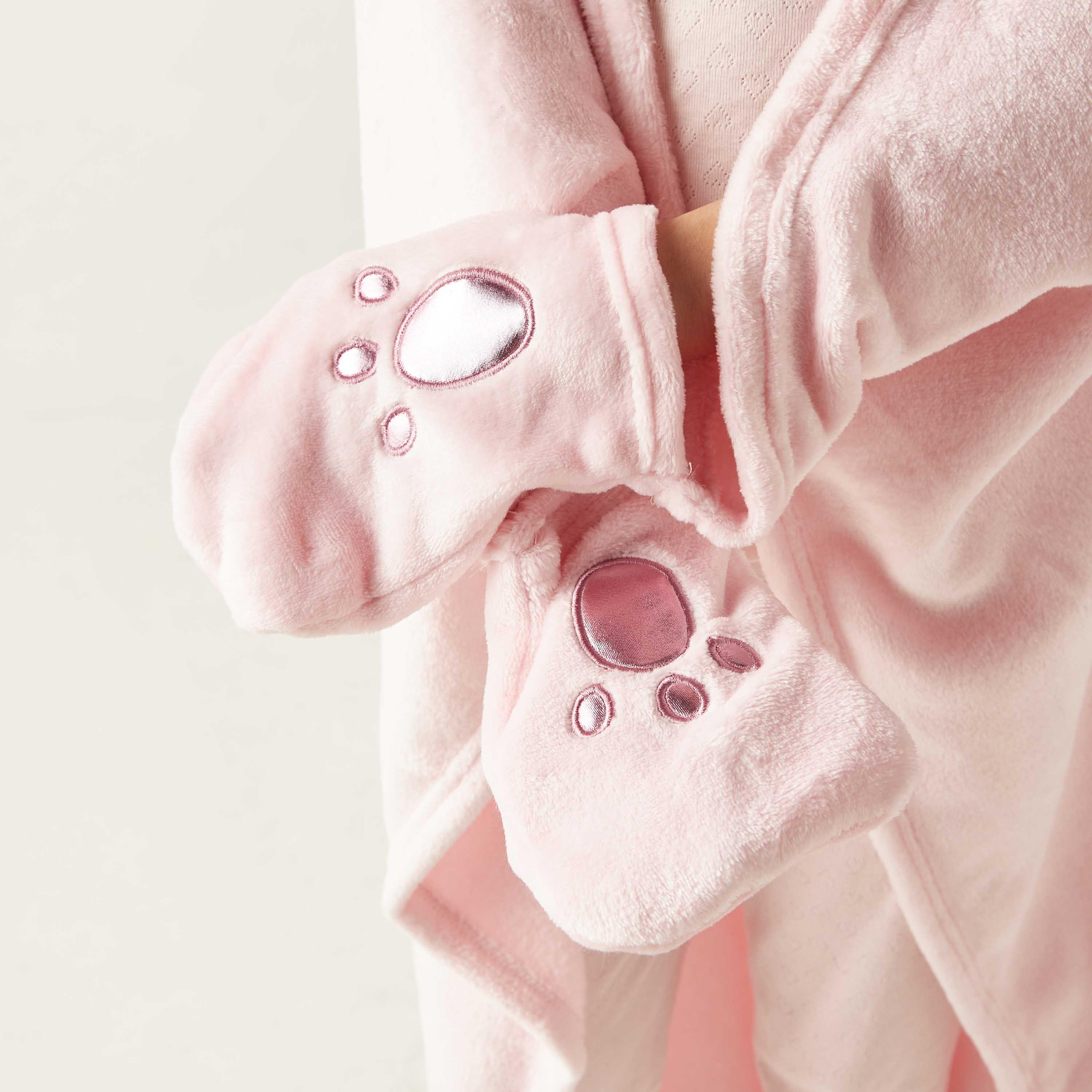 Cat Ear Applique Hooded Blanket with Hand Pockets - 102x127 cms-girls-clothing-nightwear-image-5