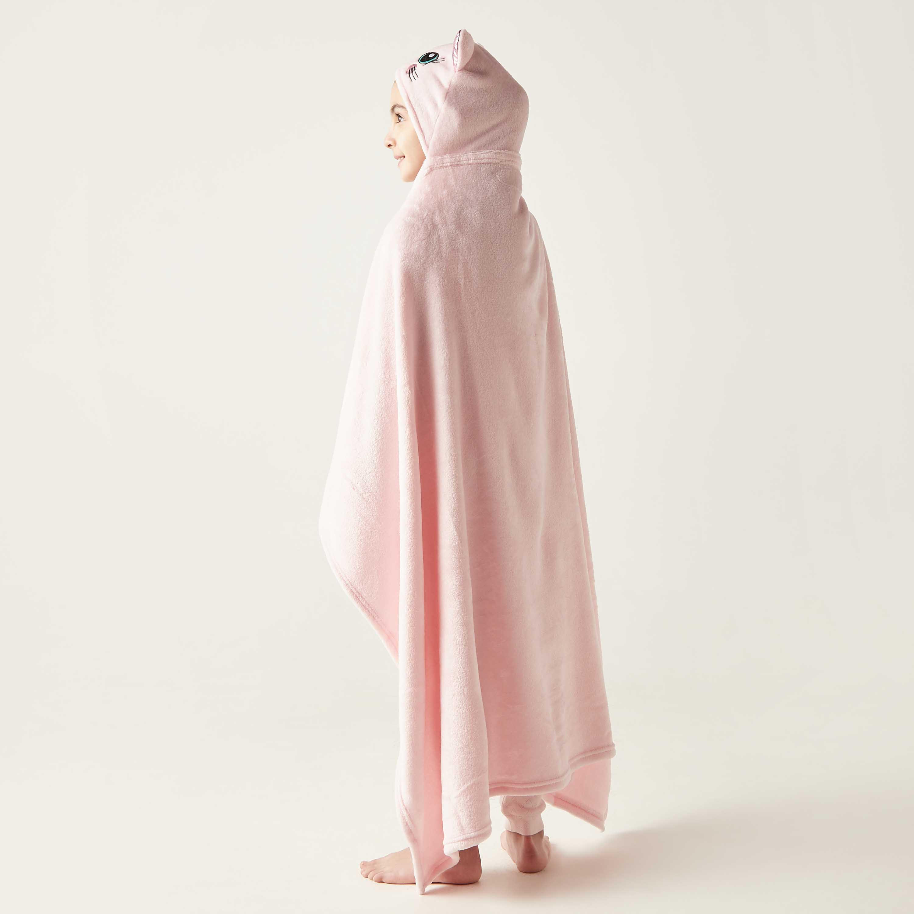 Cat Ear Applique Hooded Blanket with Hand Pockets - 102x127 cms-girls-clothing-nightwear-image-6