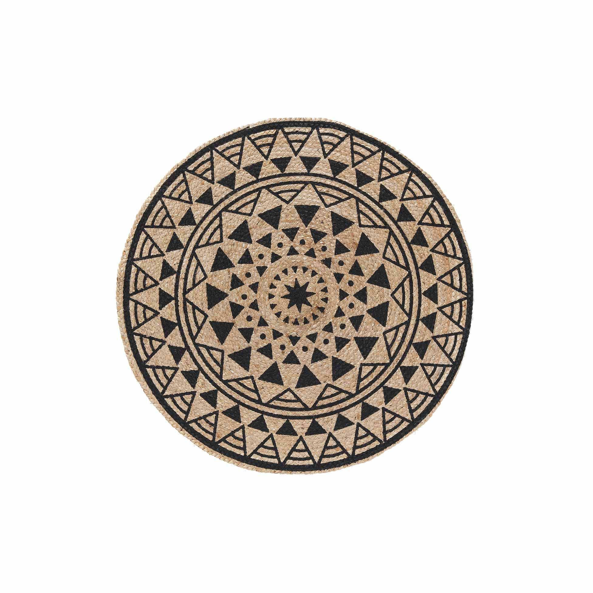 Geometric Print Round Jute Rug - 90 cms-household-rugsandcarpets-rugs-image-1
