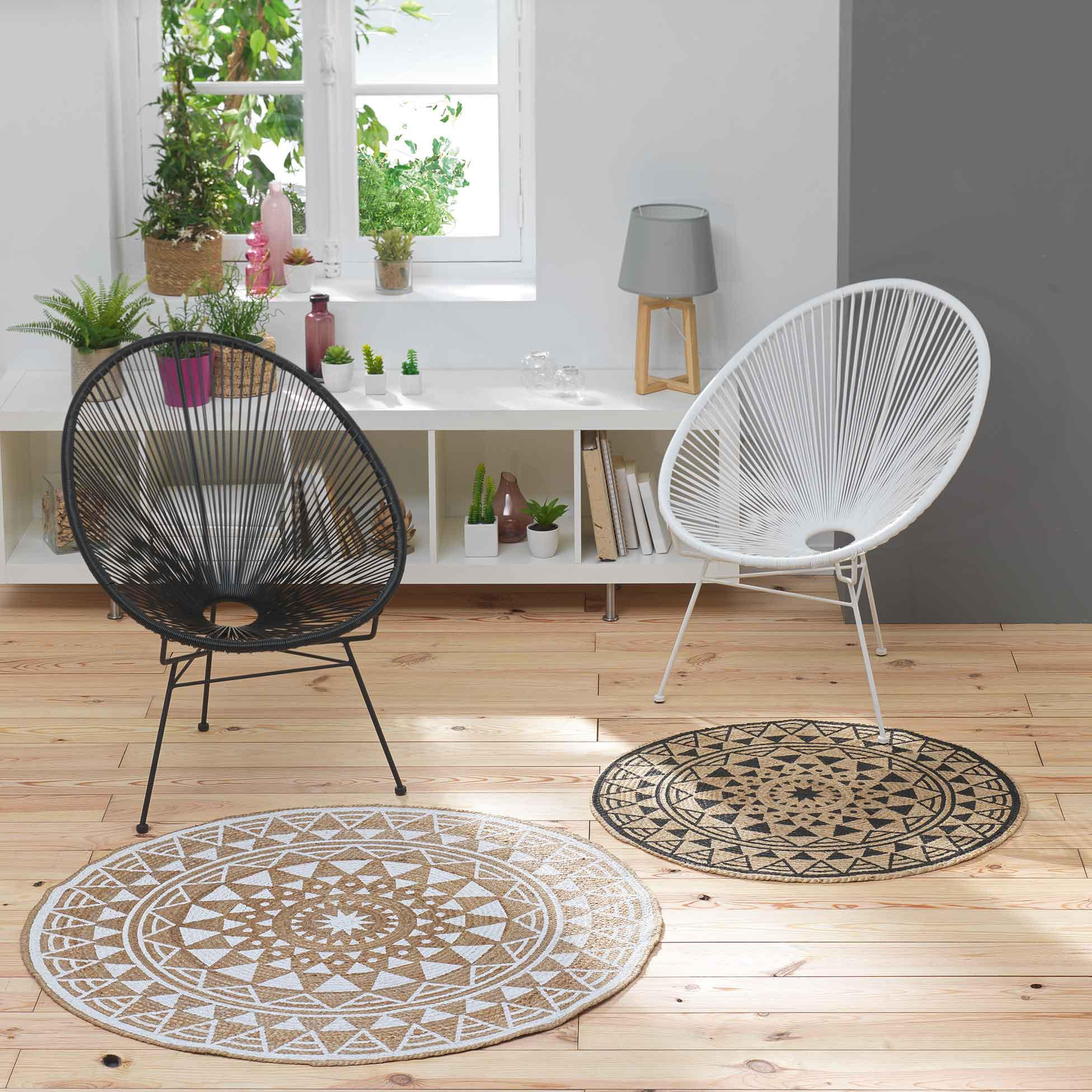 Geometric Print Round Jute Rug - 90 cms-household-rugsandcarpets-rugs-image-2