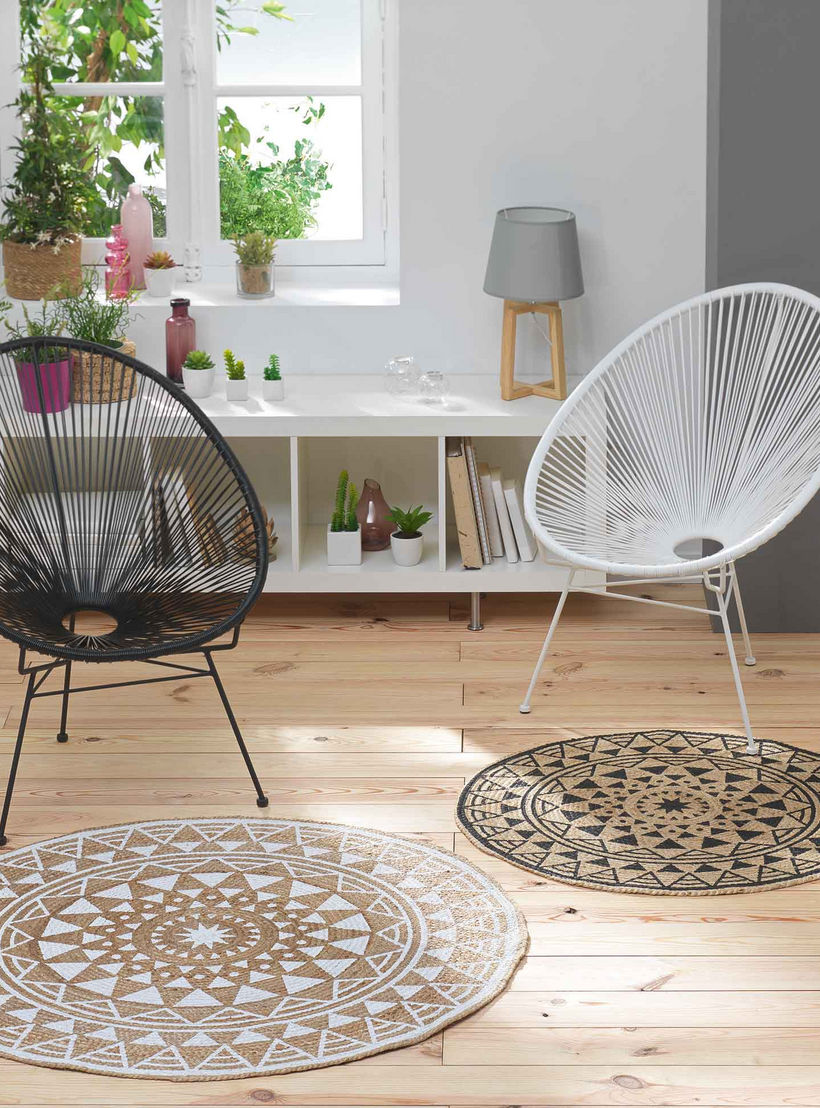 Geometric Print Round Jute Rug - 90 cms-household-rugsandcarpets-rugs-image-2